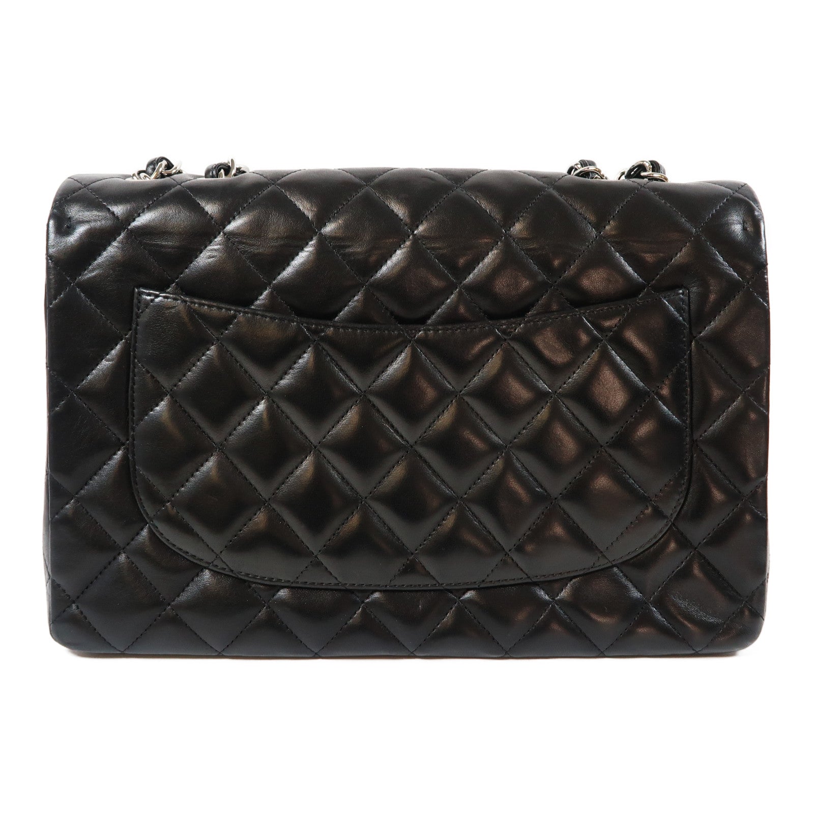 CHANEL 菱格羊皮皮革Classic Flap Jumbo銀扣鏈帶肩背袋黑色