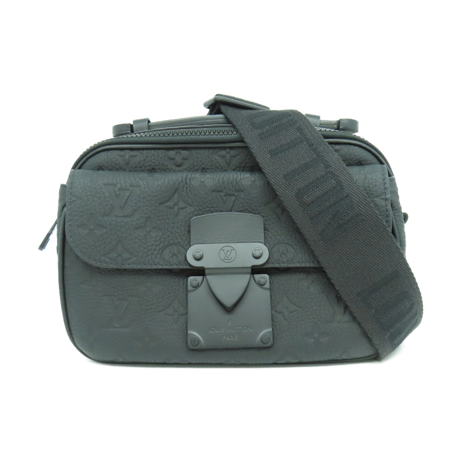 LOUIS VUITTON Monogram Taurillon S Lock Bag黑扣肩背袋黑色