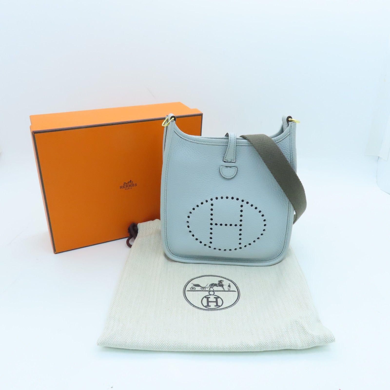 HERMES Clemence Leather Evelyne TPM Bleu Pale