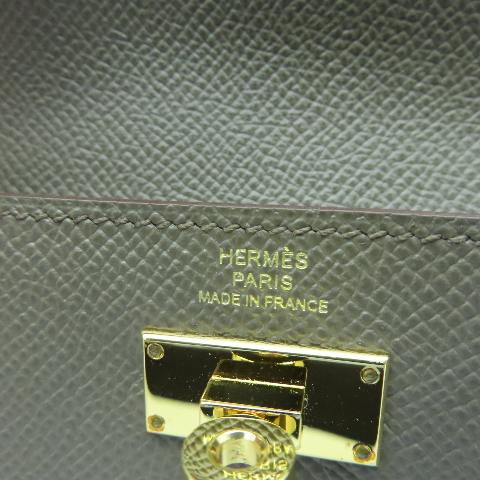 HERMES Veau Epsom皮革Kelly Pocket金扣錢包錫器灰色