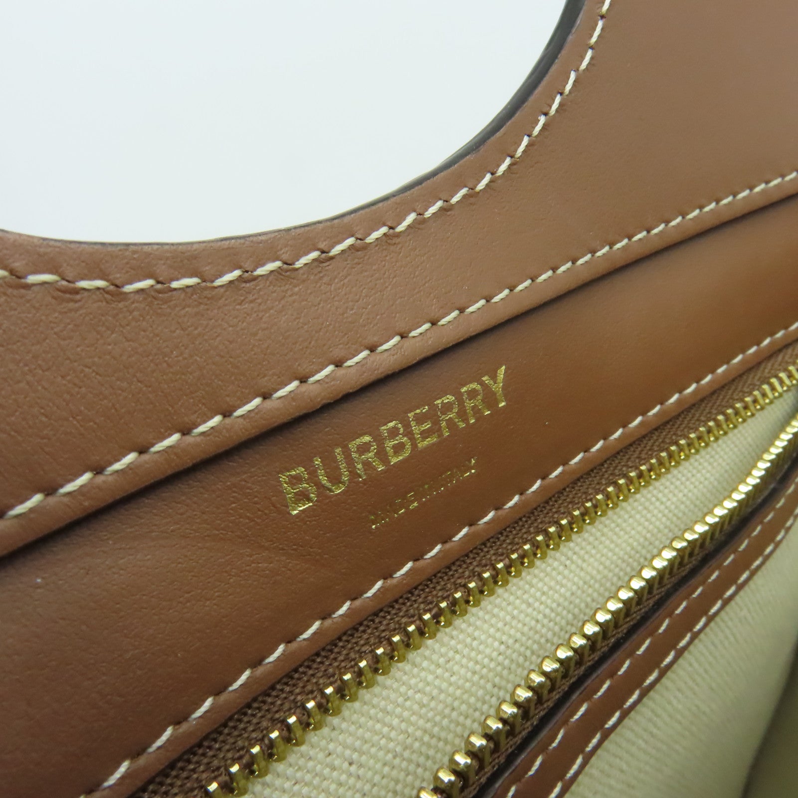 BURBERRY 帆布/牛皮皮革Mini Two-Tone Pocket Bag手挽肩背兩用袋米白色/啡色