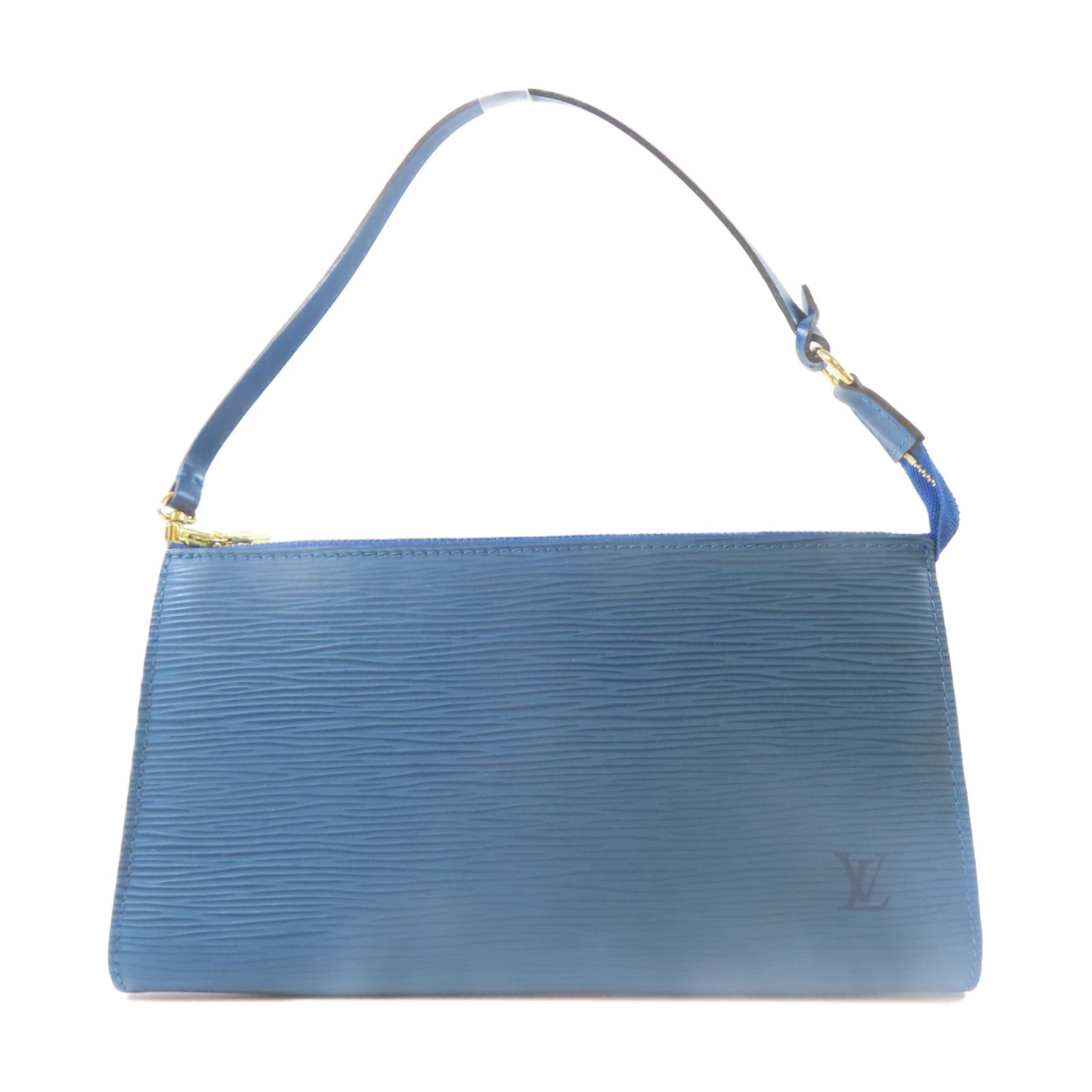 LOUIS VUITTON Epi Pochette Accessories金扣手挽袋藍色