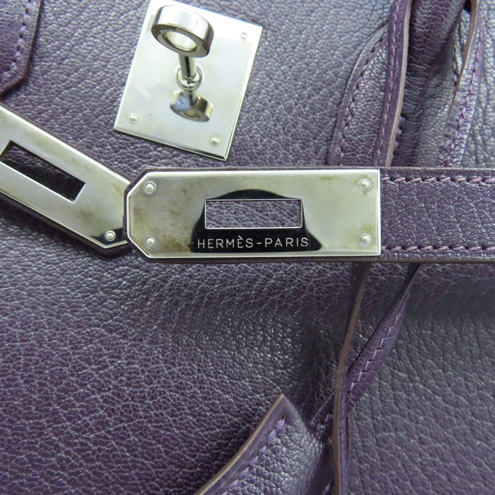 HERMES Chevre皮革Birkin 35銀扣手挽袋葡萄乾紫色