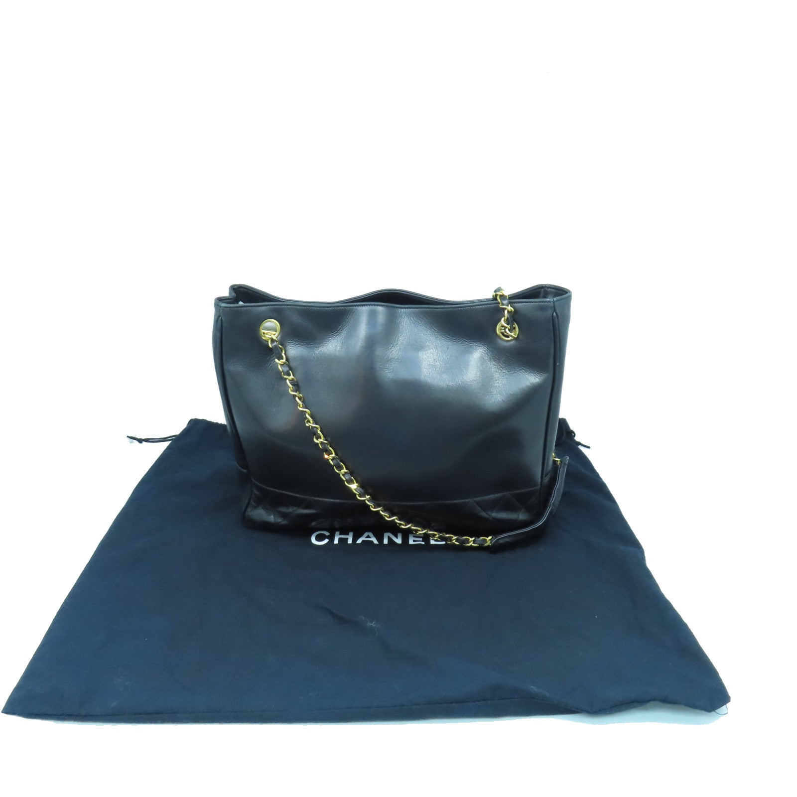 CHANEL 菱格羊皮皮革Chain Shoulder金扣鏈帶肩背袋黑色