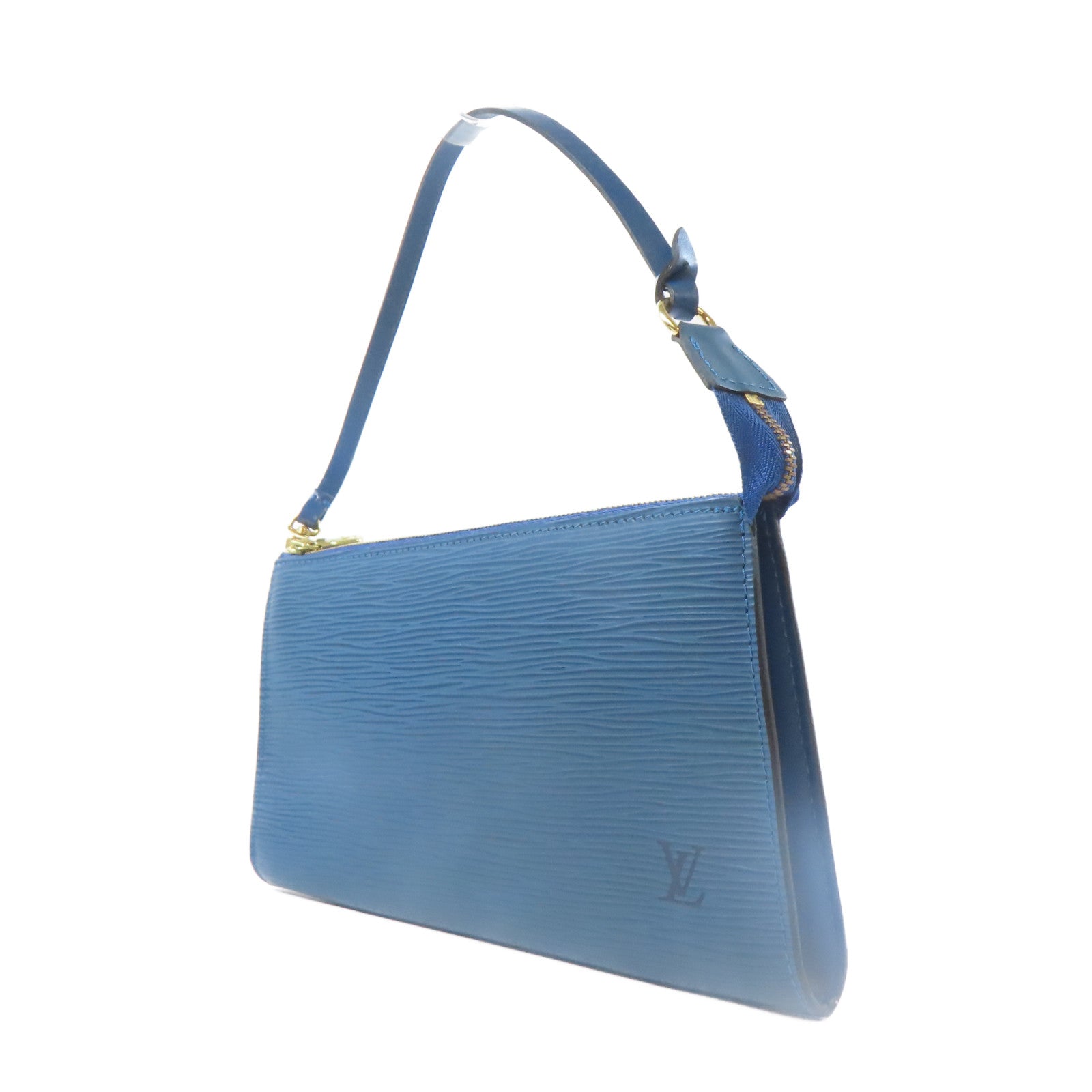 LOUIS VUITTON Epi Pochette Accessories金扣手挽袋藍色