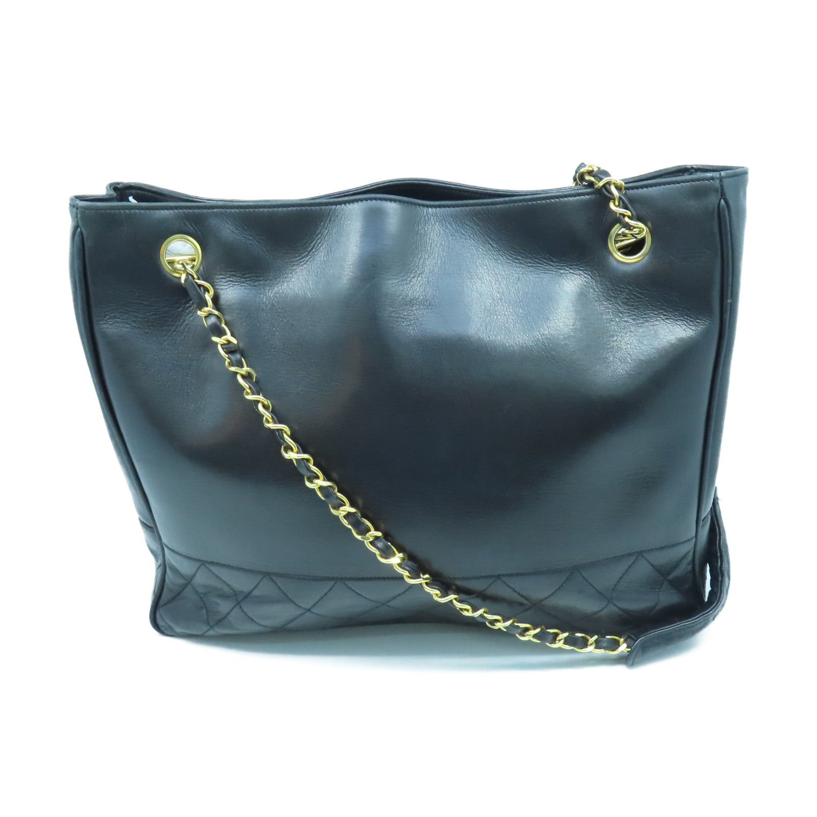 CHANEL 菱格羊皮皮革Chain Shoulder金扣鏈帶肩背袋黑色