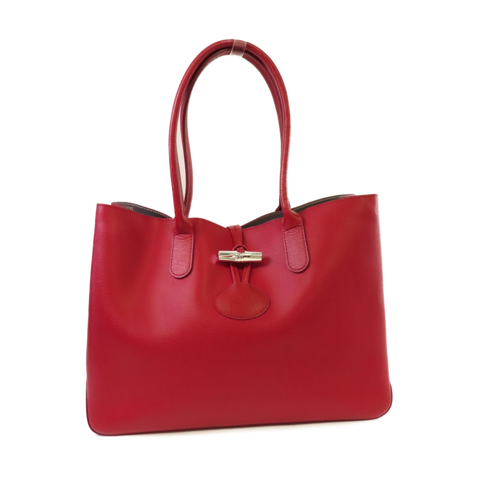 Longchamp 牛皮皮革Tote Bag銀扣肩背袋紅色
