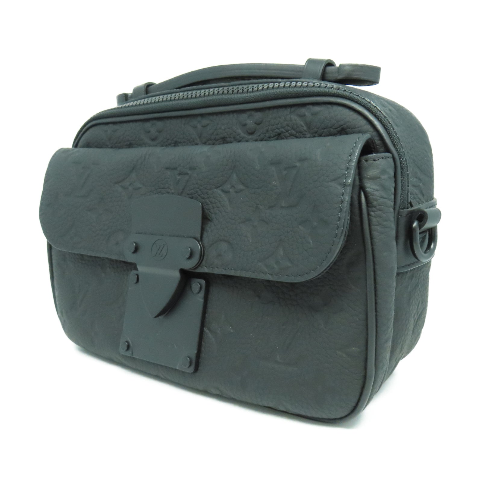 LOUIS VUITTON Monogram Taurillon S Lock Bag黑扣肩背袋黑色