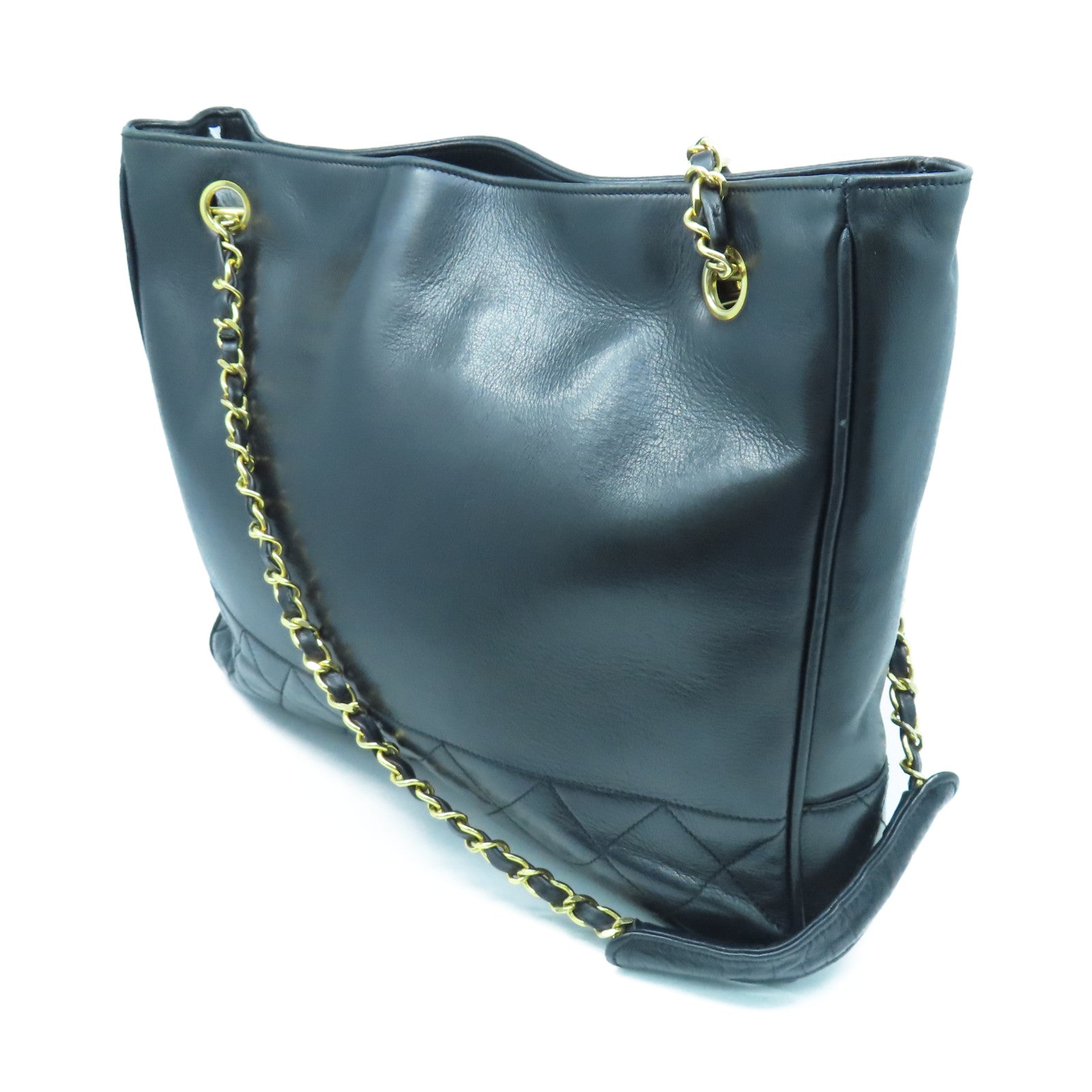 CHANEL 菱格羊皮皮革Chain Shoulder金扣鏈帶肩背袋黑色