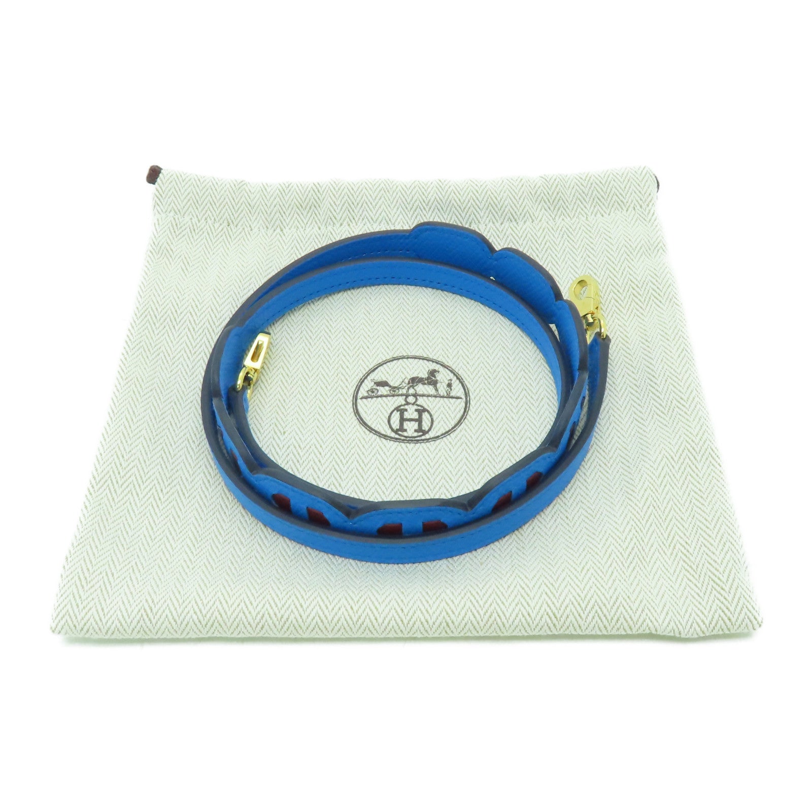 HERMES Epsom皮革Mini Strap金扣肩背帶藍色
