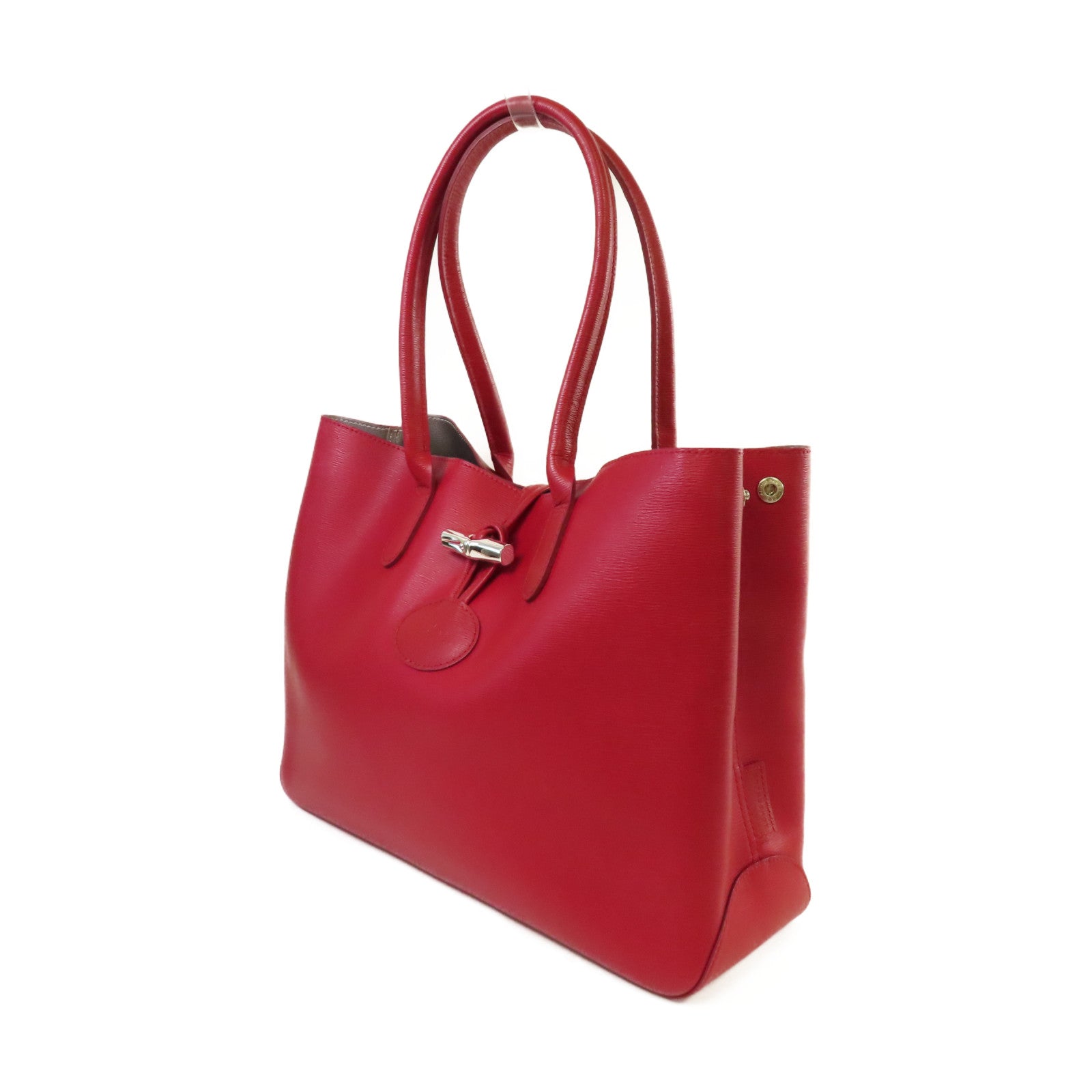Longchamp 牛皮皮革Tote Bag銀扣肩背袋紅色