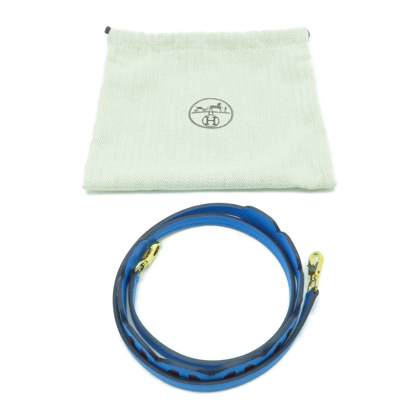 HERMES Epsom皮革Mini Strap金扣肩背帶藍色