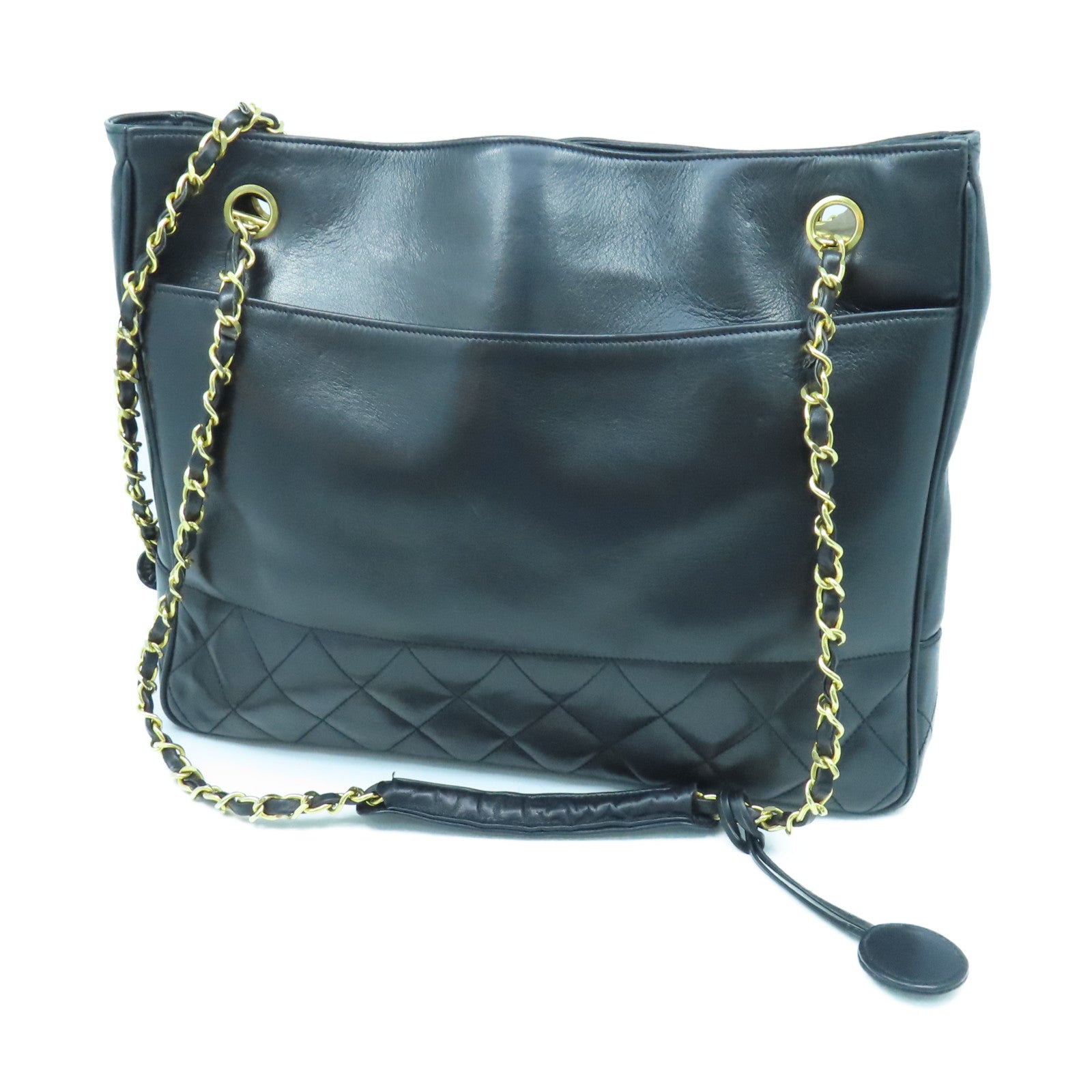 CHANEL 菱格羊皮皮革Chain Shoulder金扣鏈帶肩背袋黑色