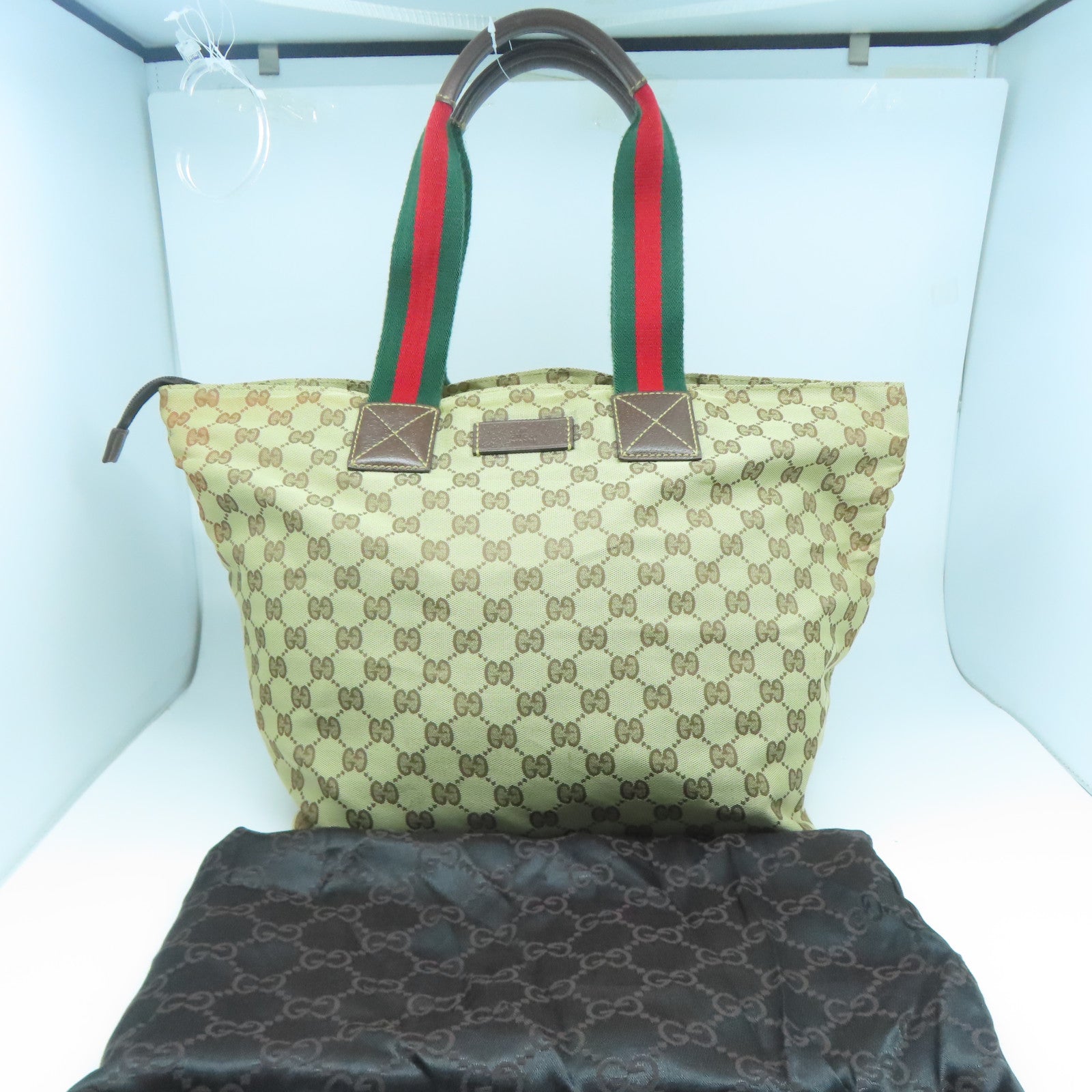 GUCCI 帆布Tote Bag銀扣手挽袋啡色