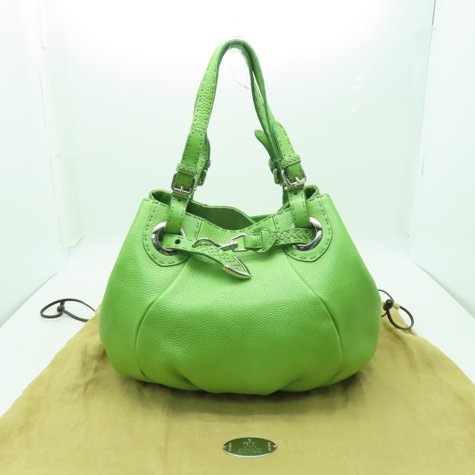 FENDI 牛皮皮革Handbag銀扣肩背袋綠色