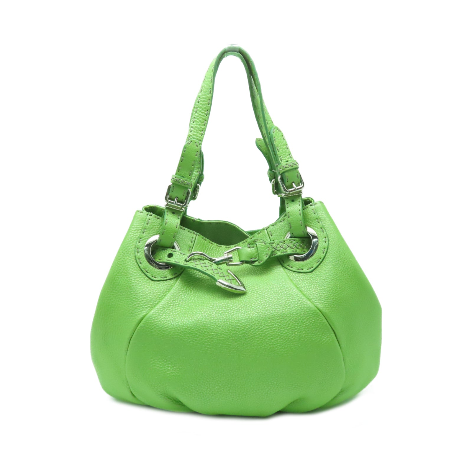 FENDI 牛皮皮革Handbag銀扣肩背袋綠色