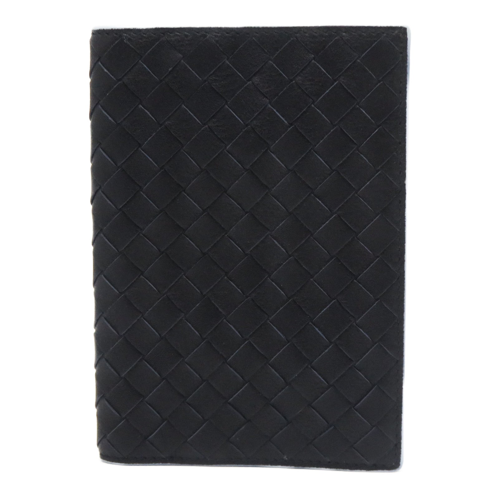 BOTTEGA VENETA 織紋皮革/牛皮皮革Passbook Case護照套黑色/藍色