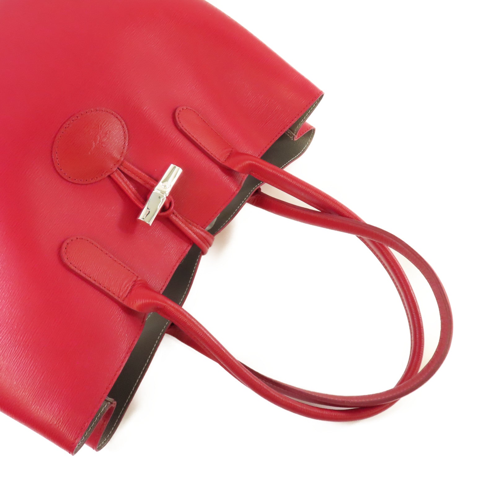 Longchamp 牛皮皮革Tote Bag銀扣肩背袋紅色