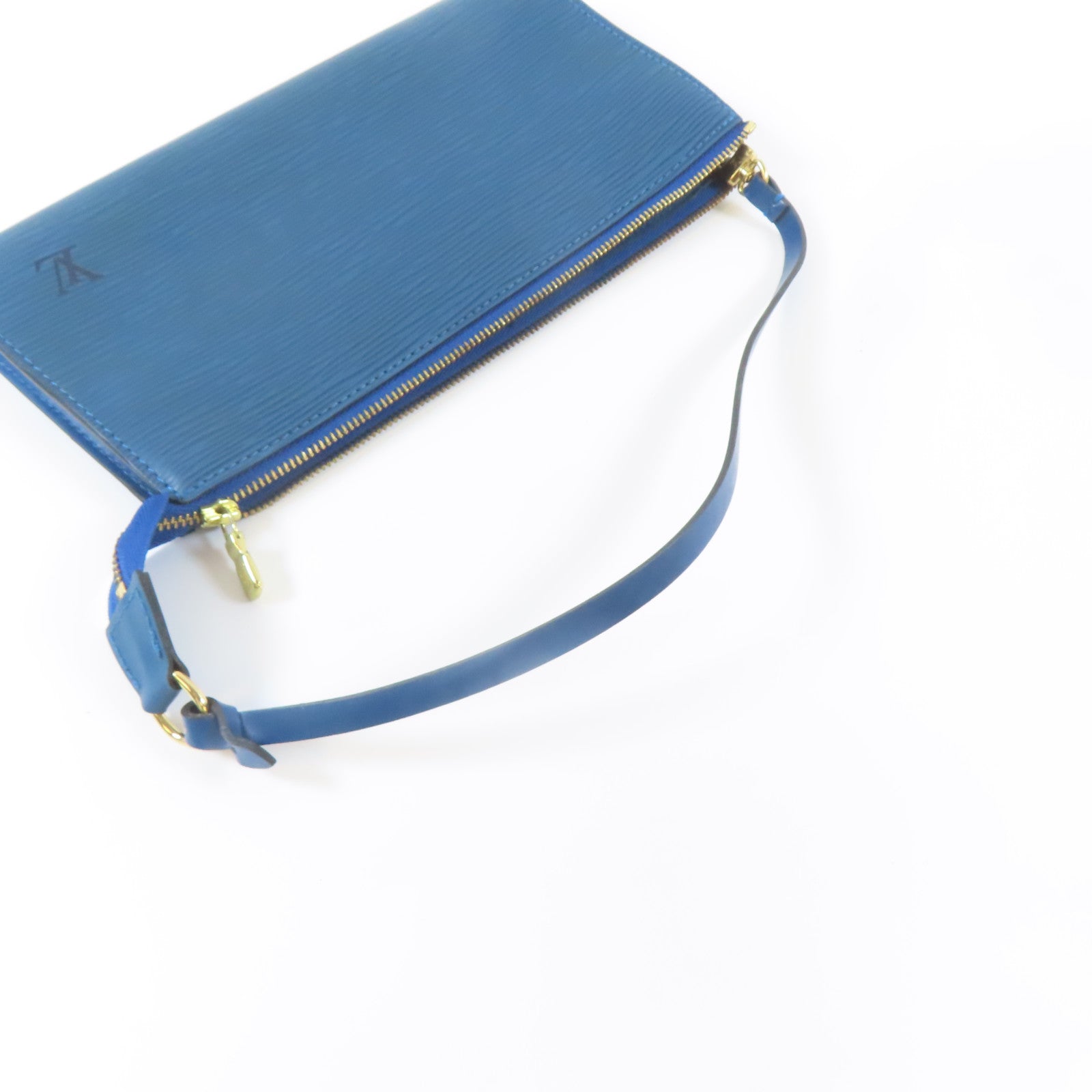 LOUIS VUITTON Epi Pochette Accessories金扣手挽袋藍色