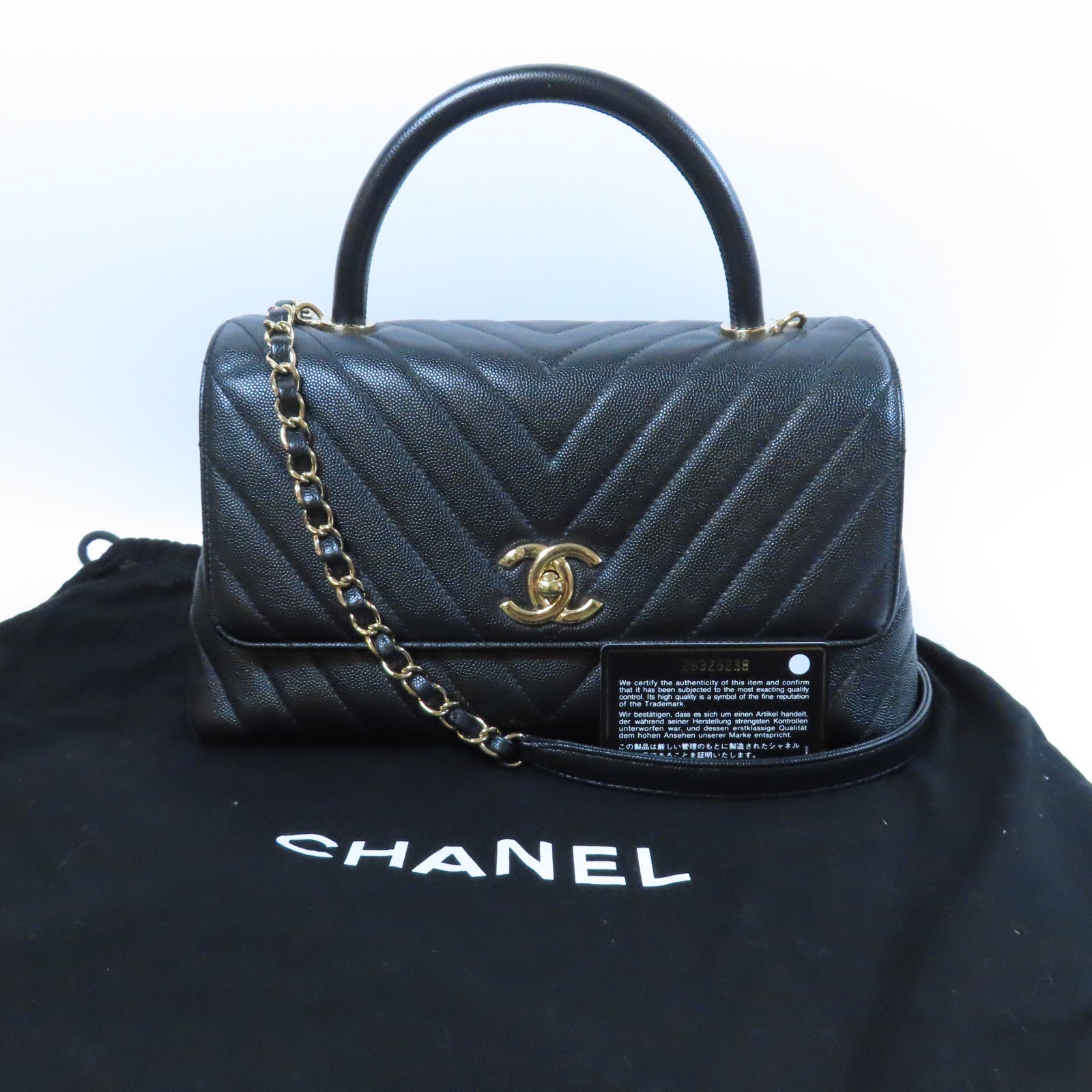 CHANEL 斜紋Caviar皮革2 Way Shoulder Bag金扣手挽肩背兩用袋黑色