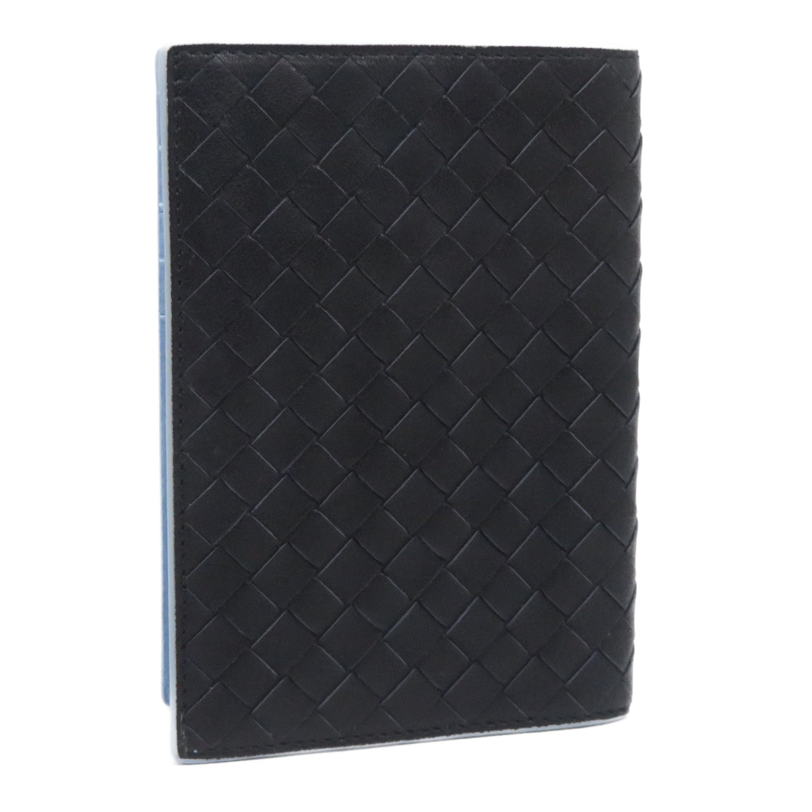 BOTTEGA VENETA 織紋皮革/牛皮皮革Passbook Case護照套黑色/藍色