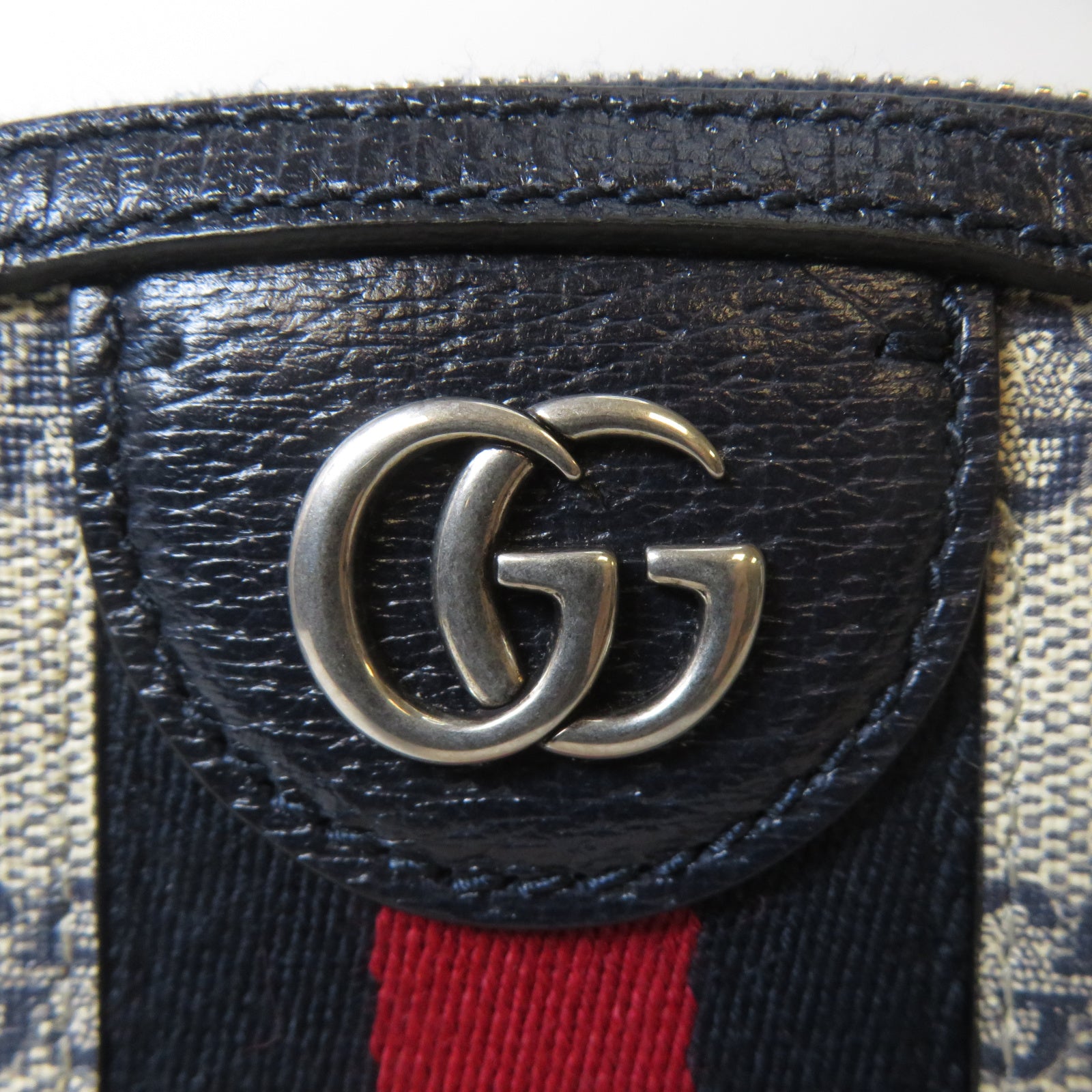 GUCCI 塗層帆布Ophidia GG銀扣肩背袋藍色/白色