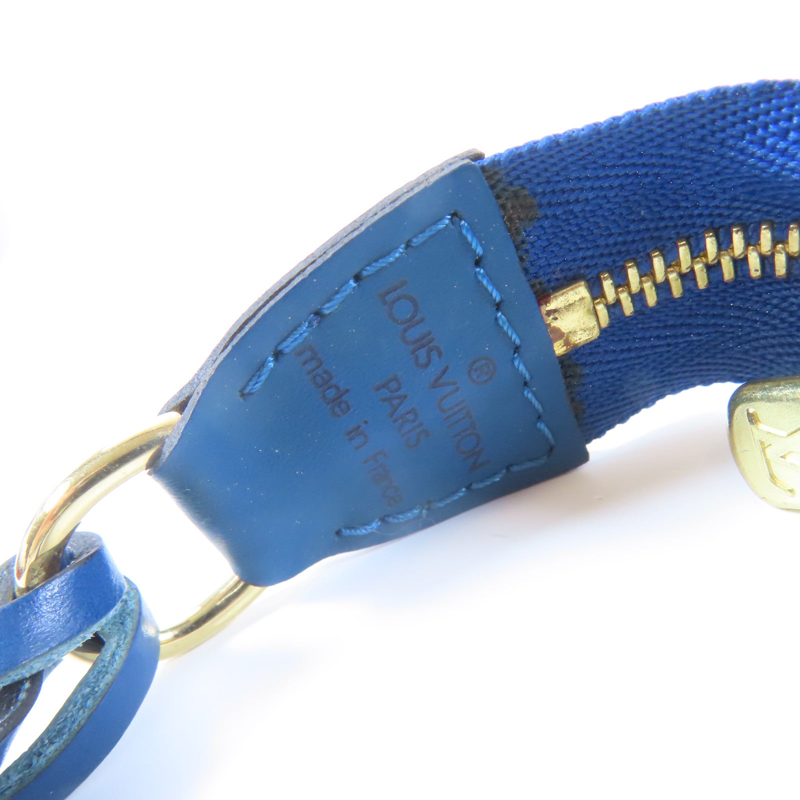 LOUIS VUITTON Epi Pochette Accessories金扣手挽袋藍色