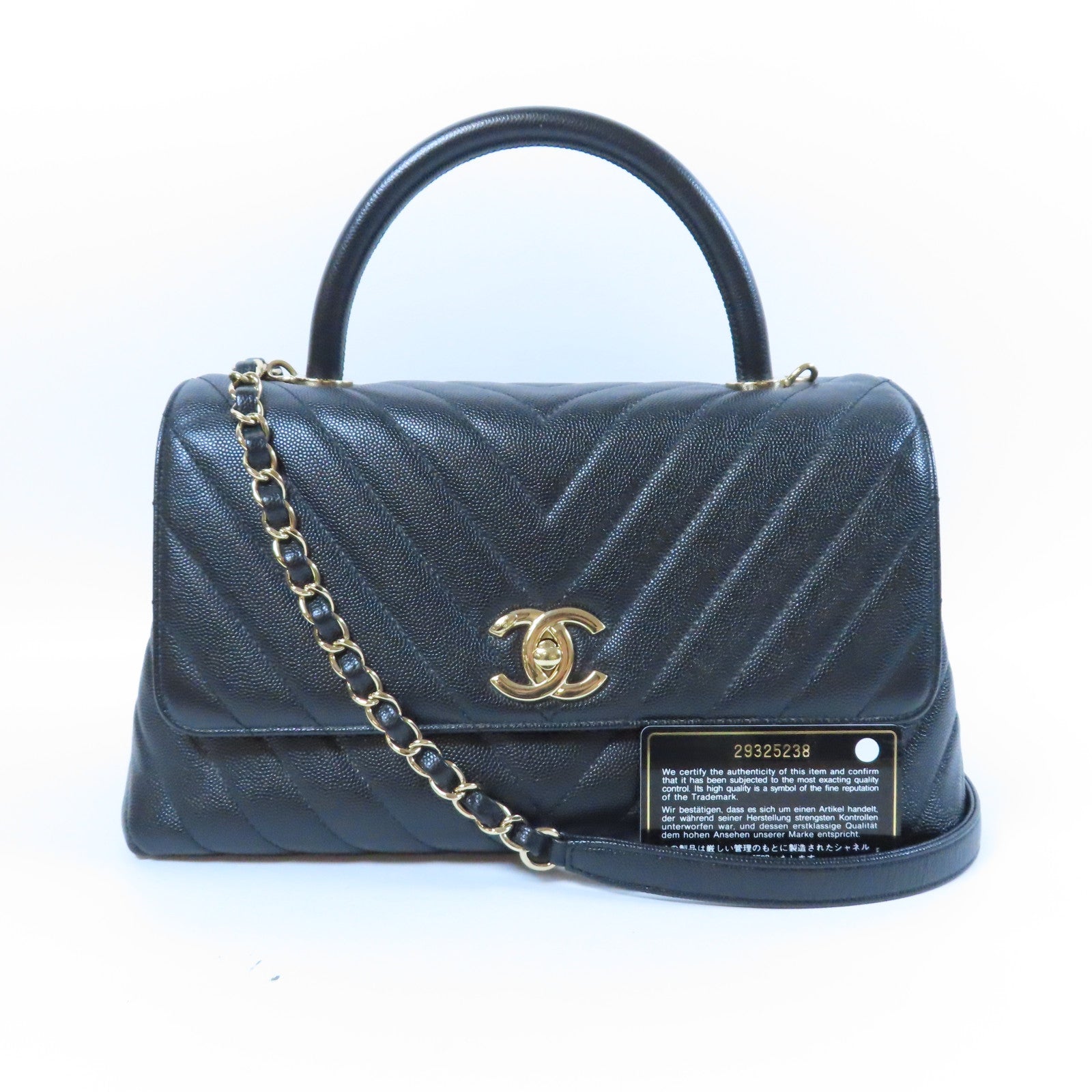 CHANEL 斜紋Caviar皮革2 Way Shoulder Bag金扣手挽肩背兩用袋黑色