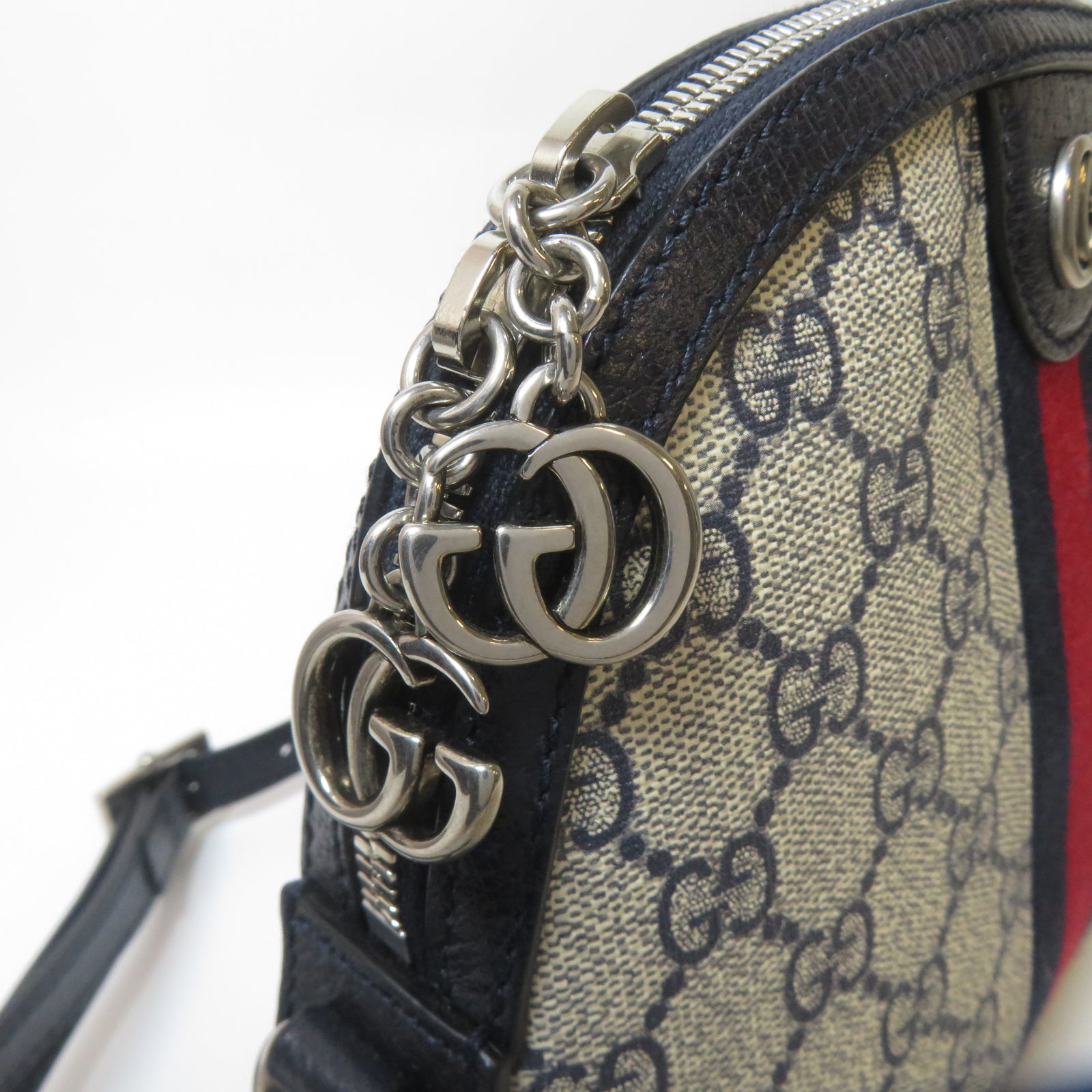 GUCCI 塗層帆布Ophidia GG銀扣肩背袋藍色/白色