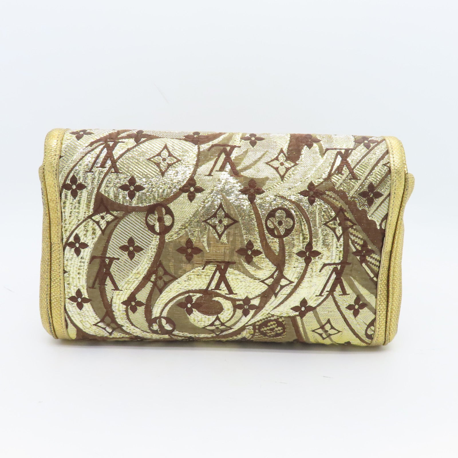 LOUIS VUITTON 絲質/蜥蝪皮革Brocade Thalie Clutch金扣手拿包金色