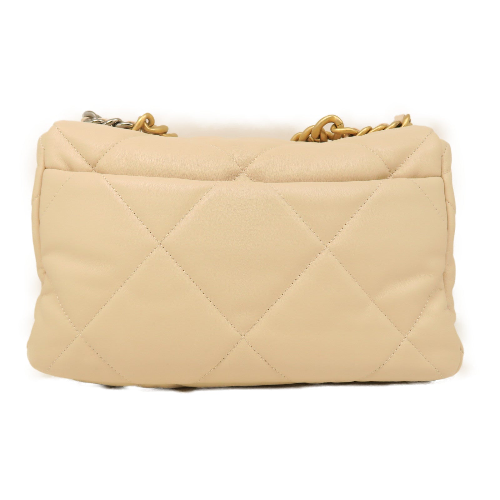 CHANEL rhombic sheepskin leather Chanel 19 Large gold buckle handle shoulder shoulder bag beige
