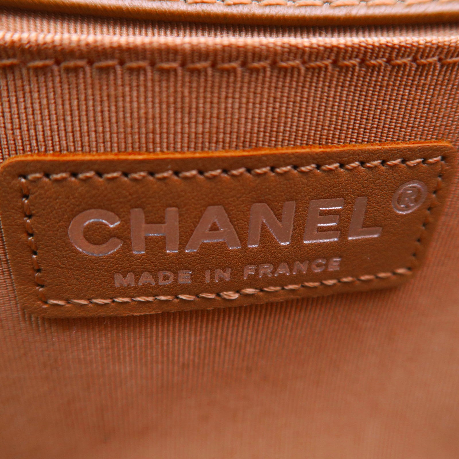 CHANEL Tweed/牛皮皮革Boy 25cm银扣肩背袋棕色