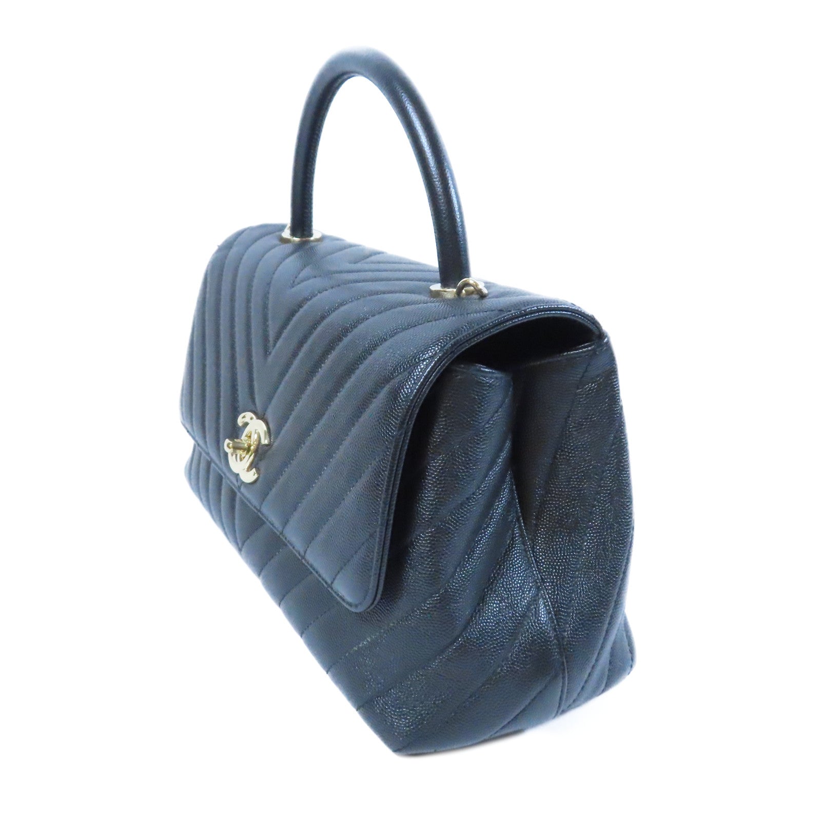 CHANEL 斜紋Caviar皮革2 Way Shoulder Bag金扣手挽肩背兩用袋黑色