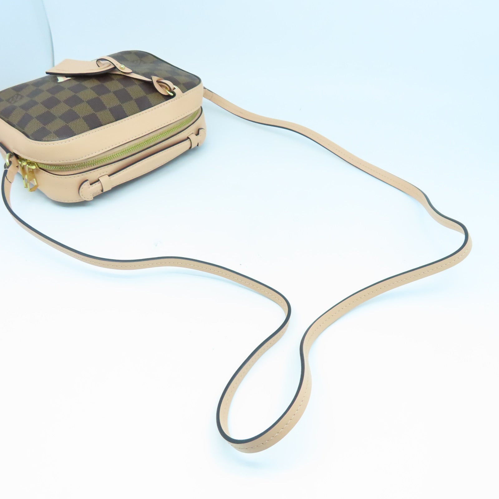 LOUIS VUITTON Damier Santa Monica金扣手挽肩背兩用袋棕色/粉紅色