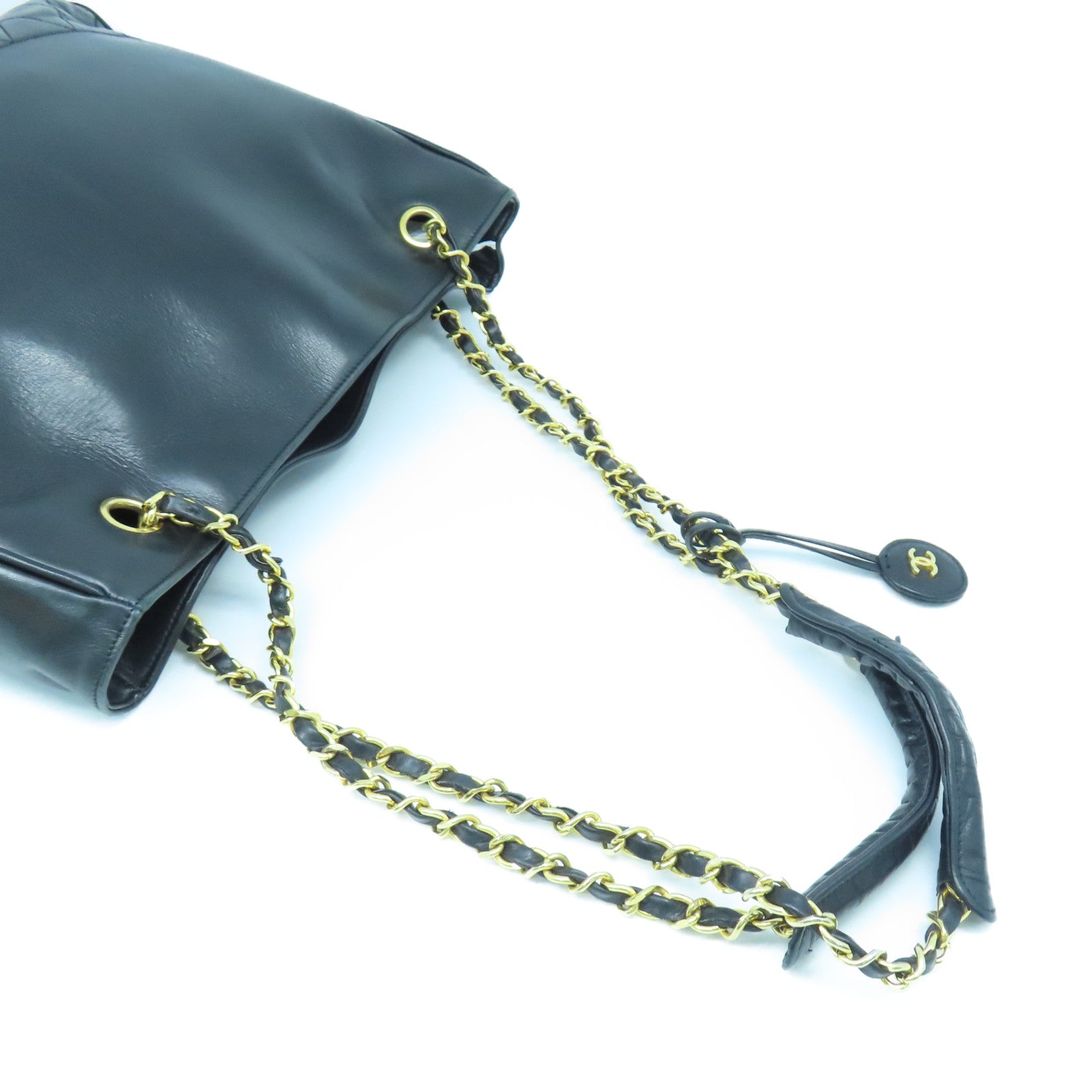 CHANEL 菱格羊皮皮革Chain Shoulder金扣鏈帶肩背袋黑色