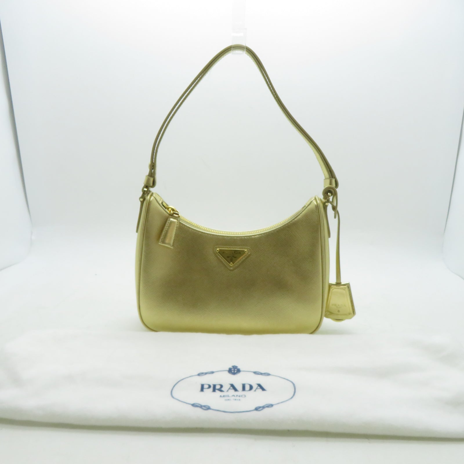 PRADA 牛皮皮革Shoulder Bag金扣肩背袋金色
