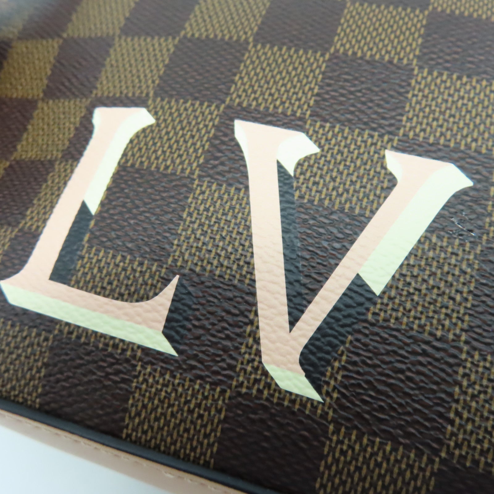 LOUIS VUITTON Damier Santa Monica金扣手挽肩背兩用袋棕色/粉紅色