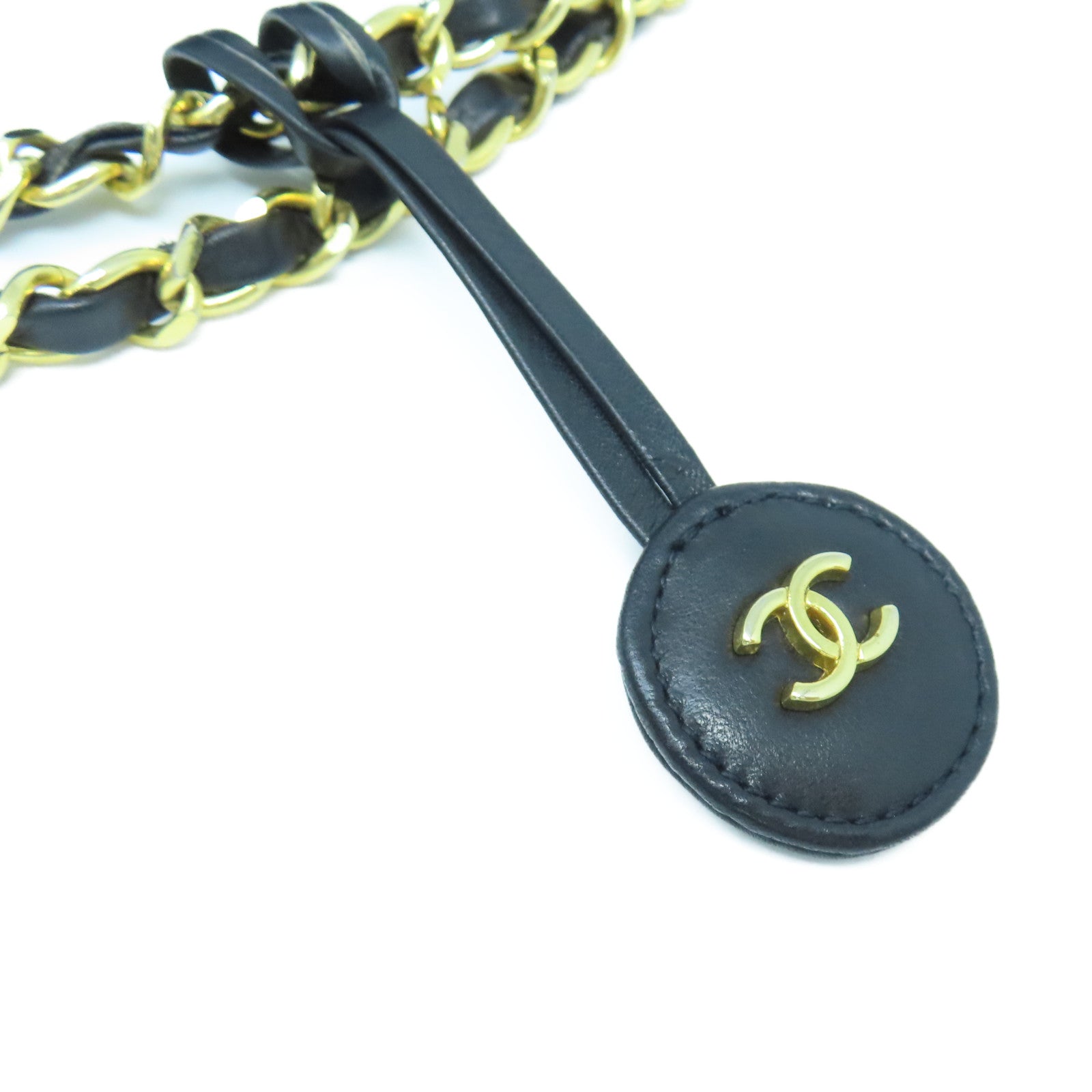 CHANEL 菱格羊皮皮革Chain Shoulder金扣鏈帶肩背袋黑色