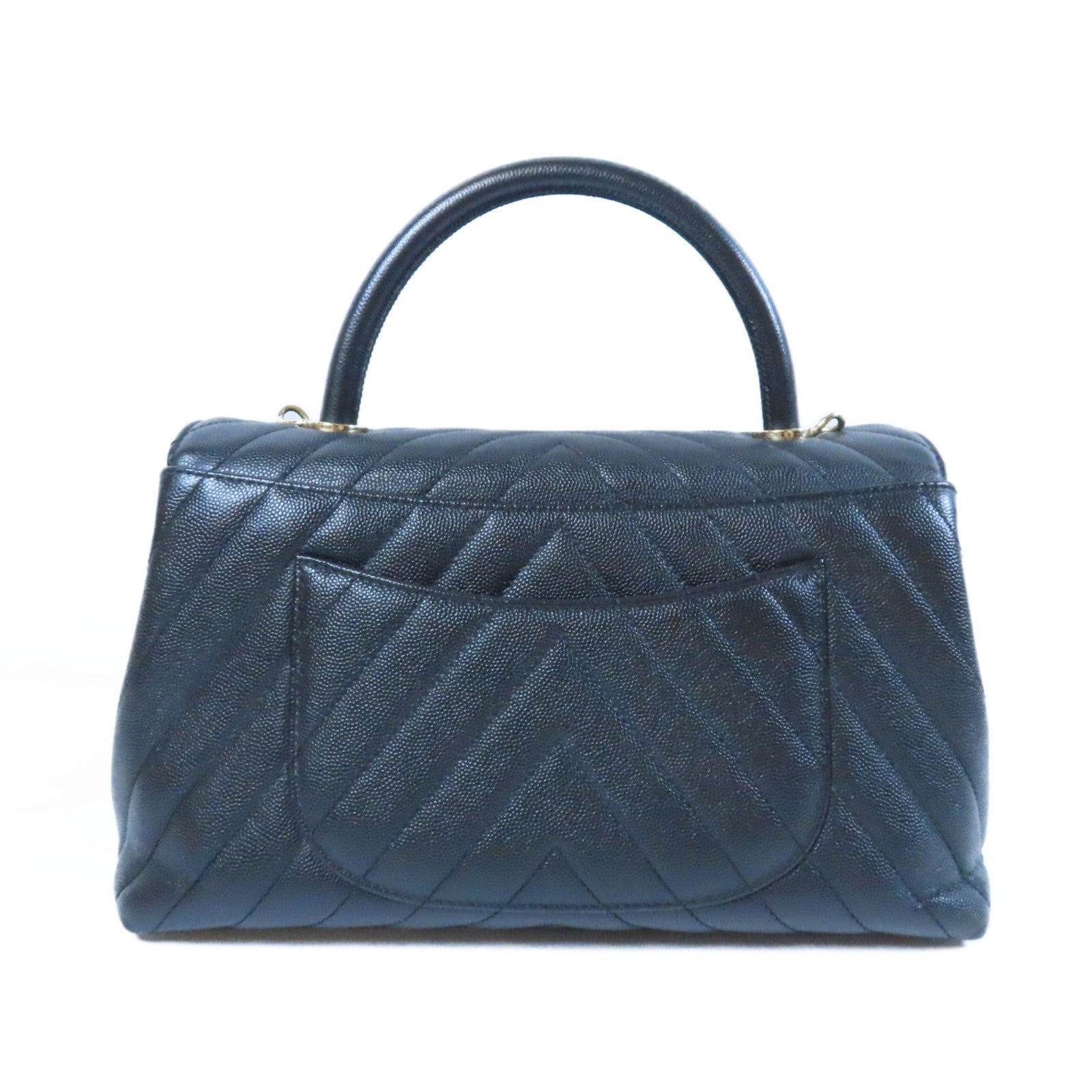 CHANEL 斜紋Caviar皮革2 Way Shoulder Bag金扣手挽肩背兩用袋黑色