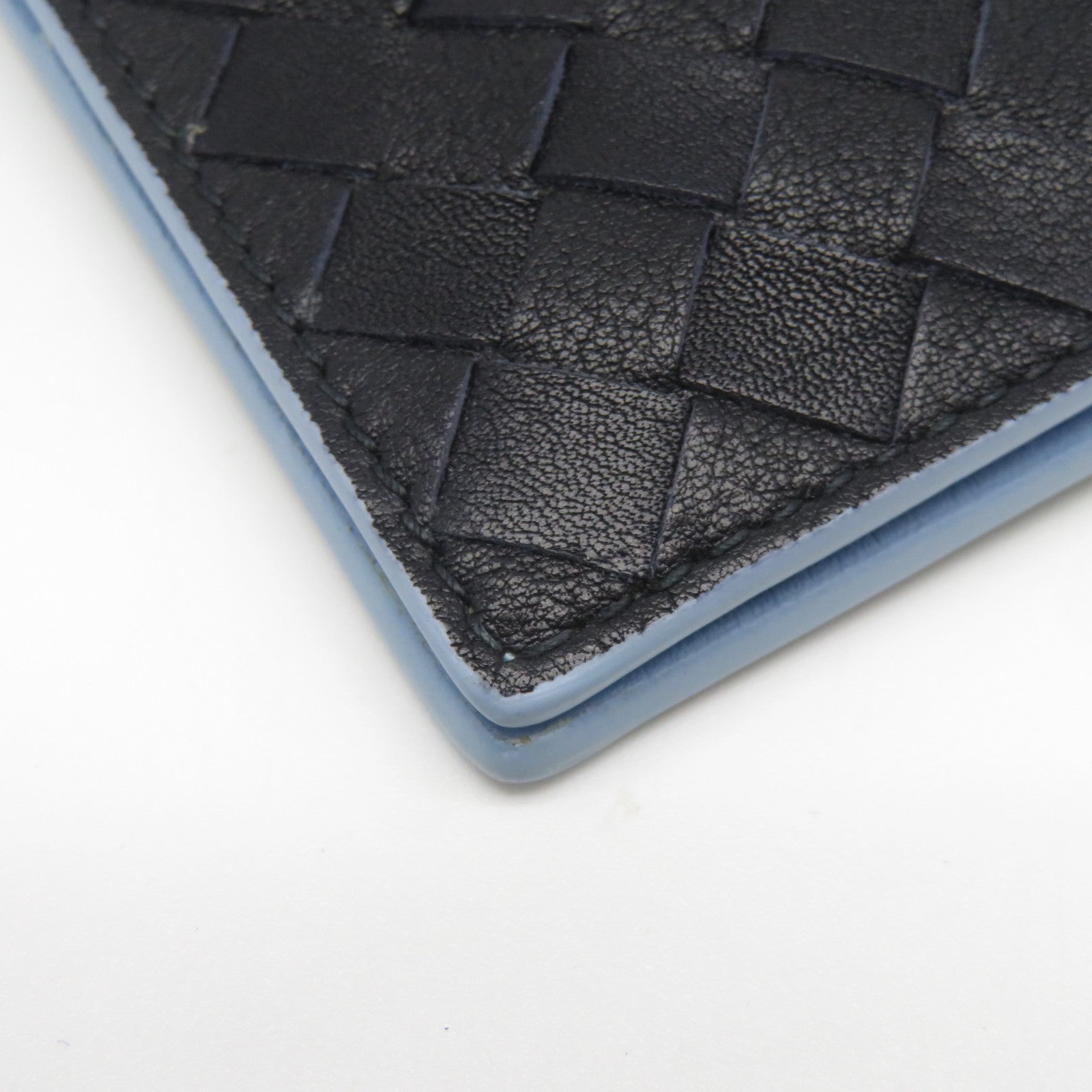 BOTTEGA VENETA 織紋皮革/牛皮皮革Passbook Case護照套黑色/藍色