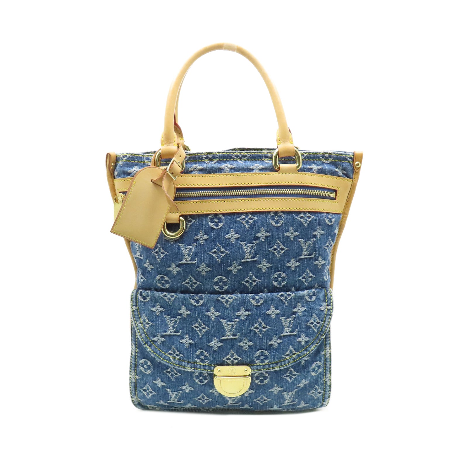 LOUIS VUITTON 牛仔布Flat Shopper金扣手挽袋藍色
