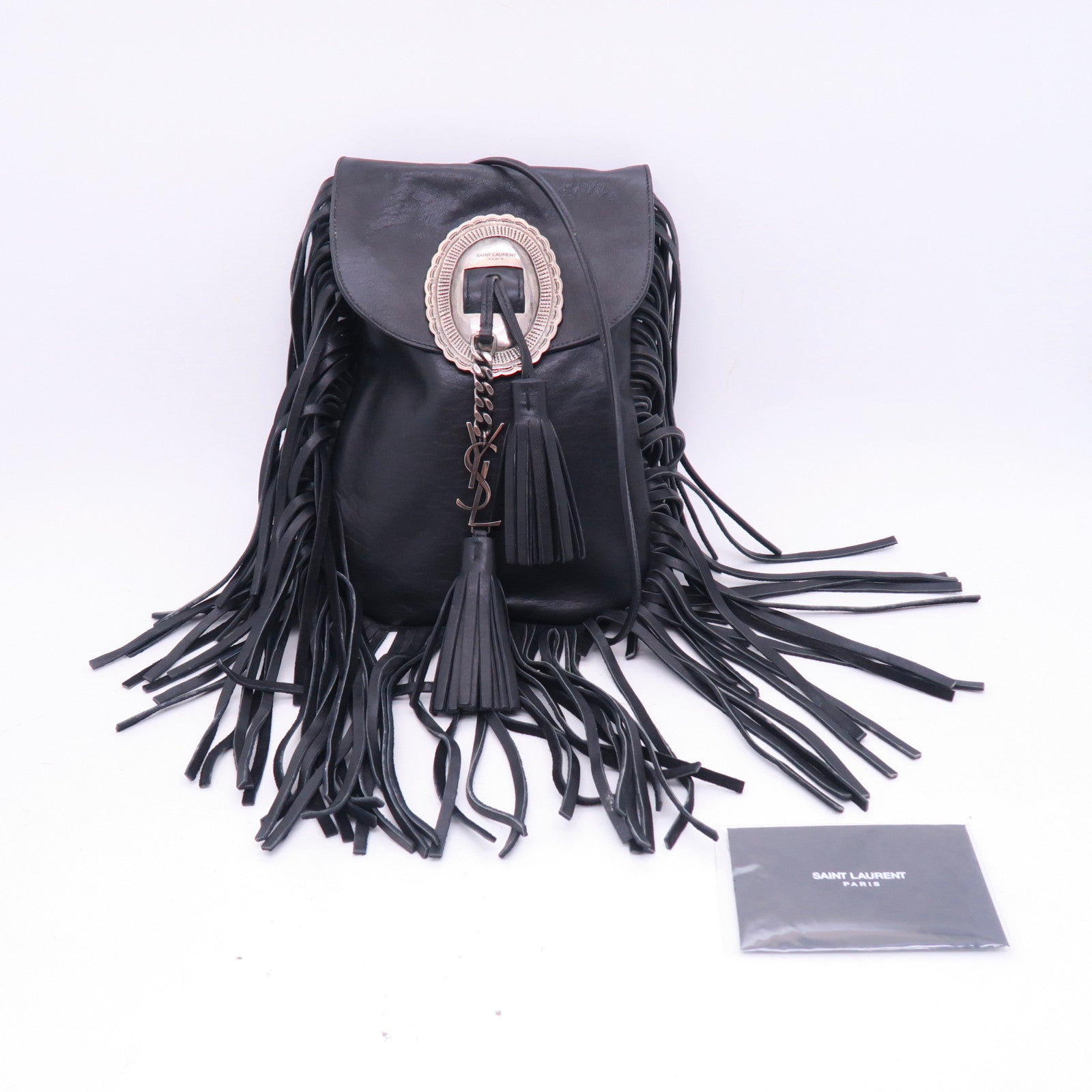 YVES SAINT LAURENT 牛皮皮革Anita银扣肩背袋黑色
