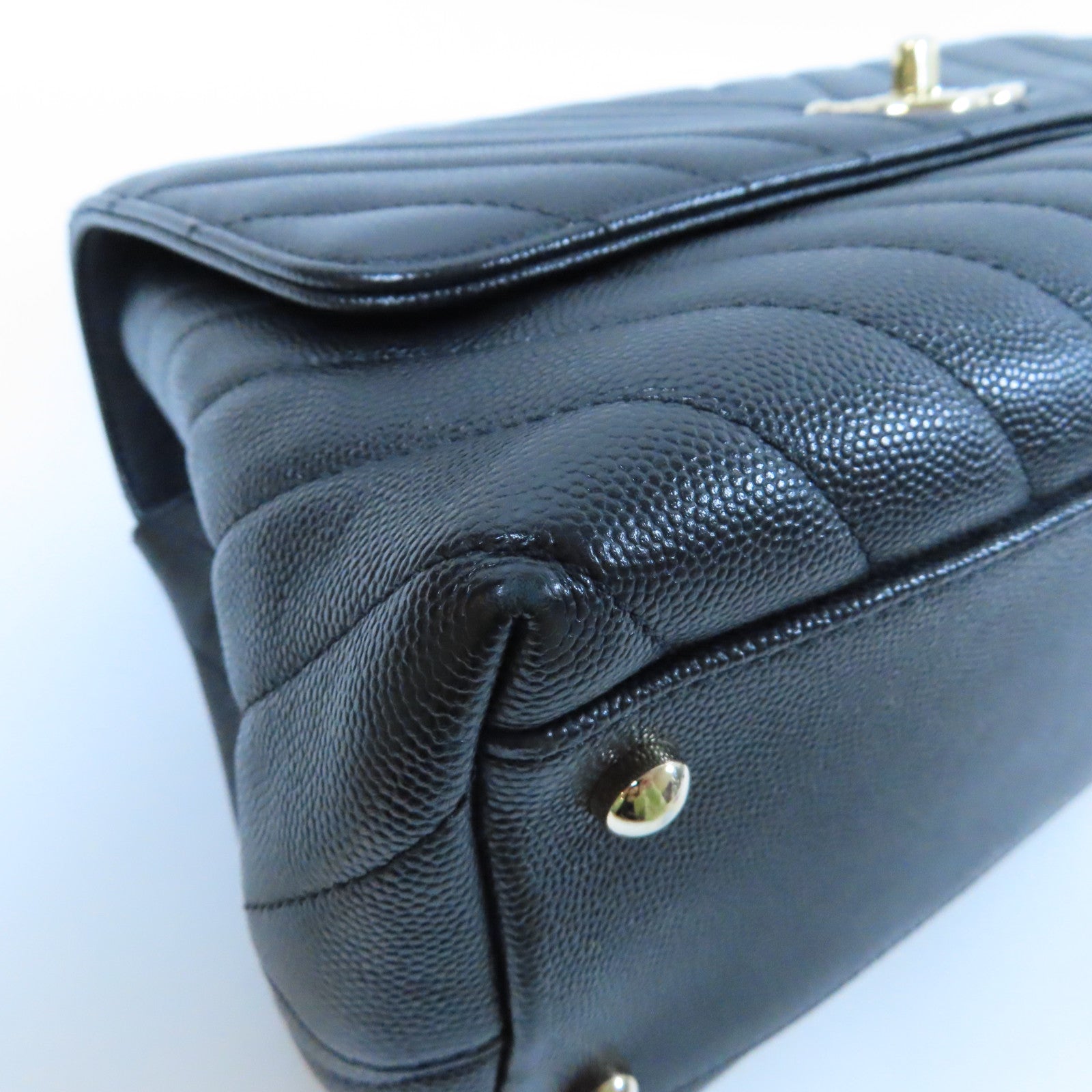 CHANEL 斜紋Caviar皮革2 Way Shoulder Bag金扣手挽肩背兩用袋黑色