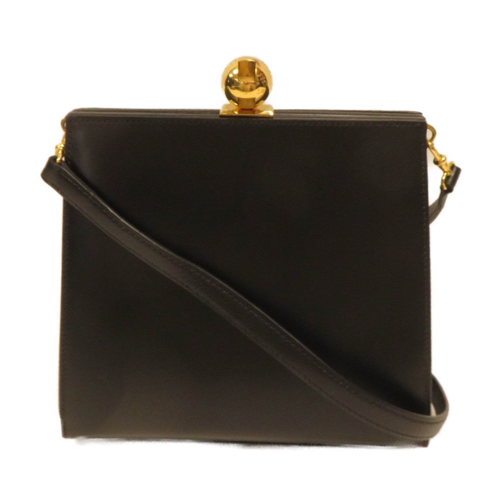 HERMES Box Calf皮革Shoulder Bag金扣肩背袋黑色
