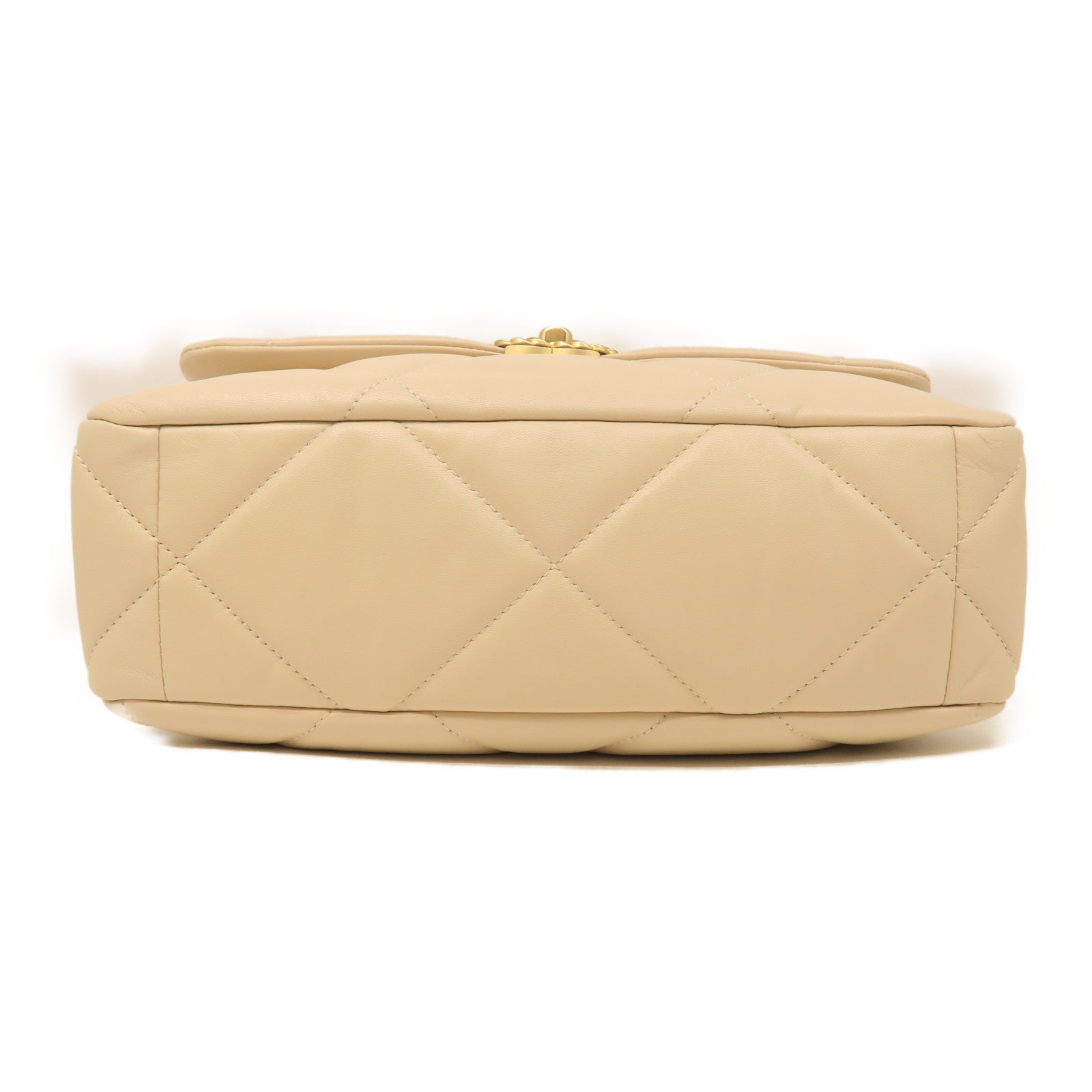 CHANEL rhombic sheepskin leather Chanel 19 Large gold buckle handle shoulder shoulder bag beige