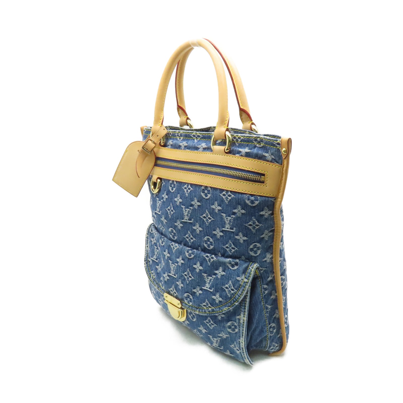 LOUIS VUITTON 牛仔布Flat Shopper金扣手挽袋藍色