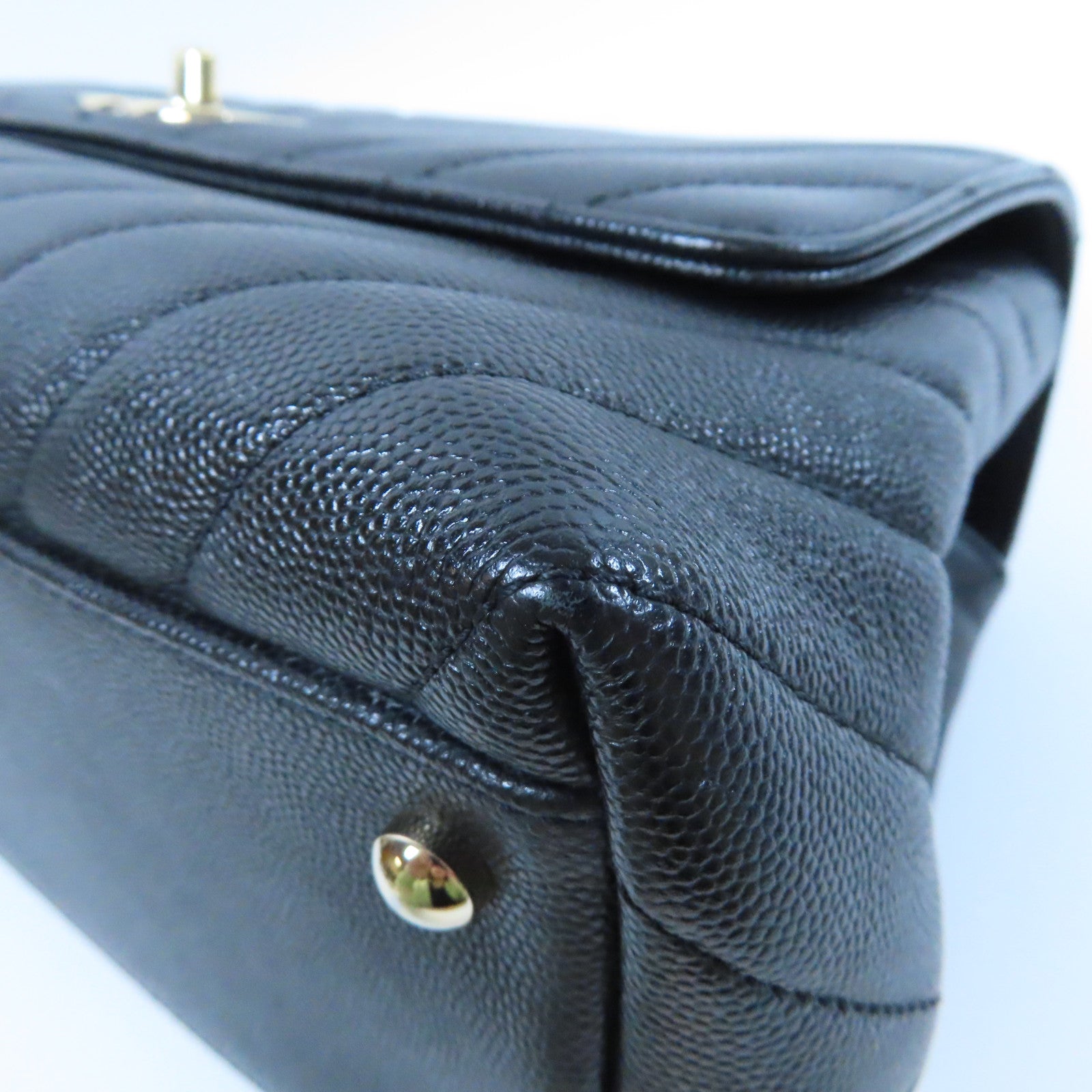 CHANEL 斜紋Caviar皮革2 Way Shoulder Bag金扣手挽肩背兩用袋黑色