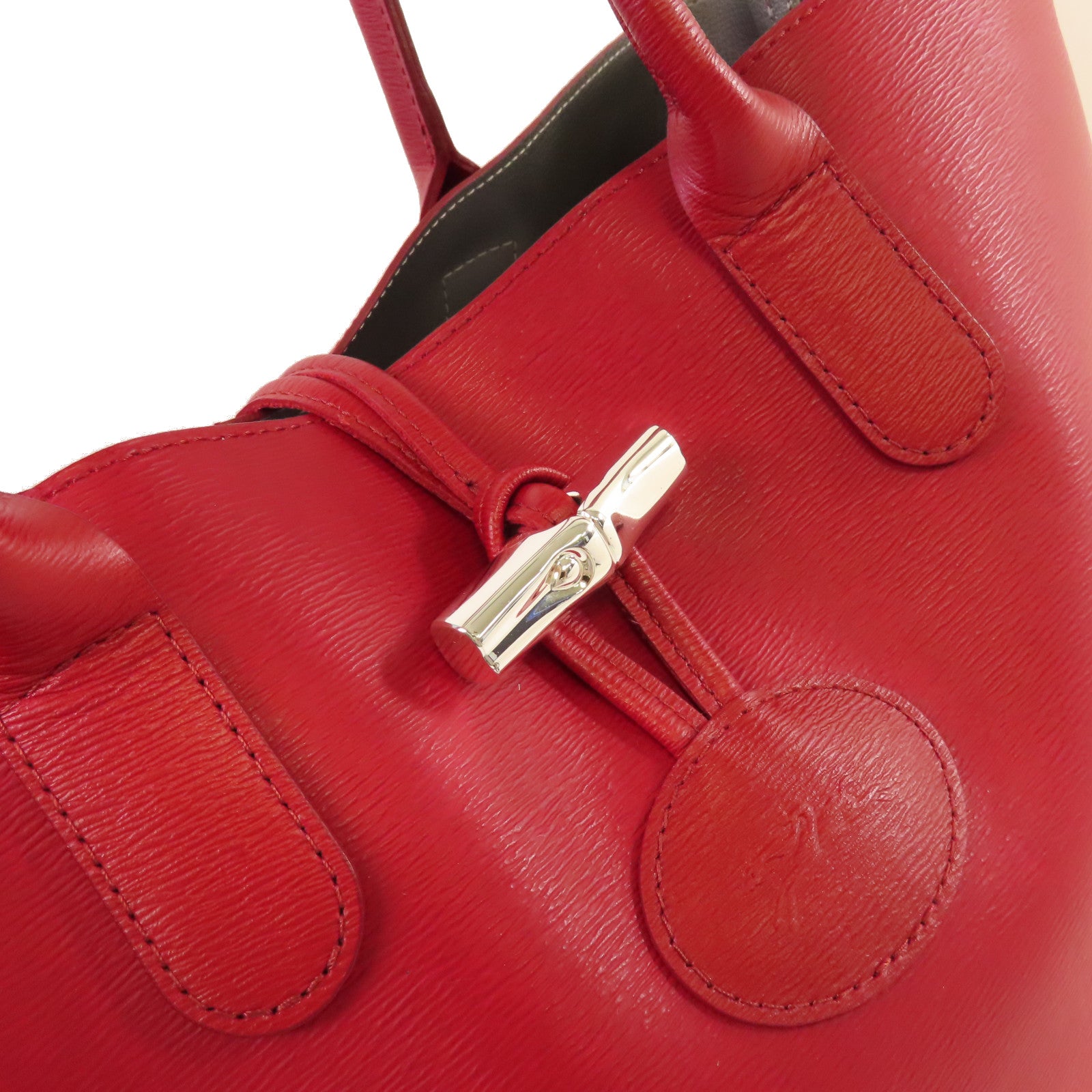 Longchamp 牛皮皮革Tote Bag銀扣肩背袋紅色