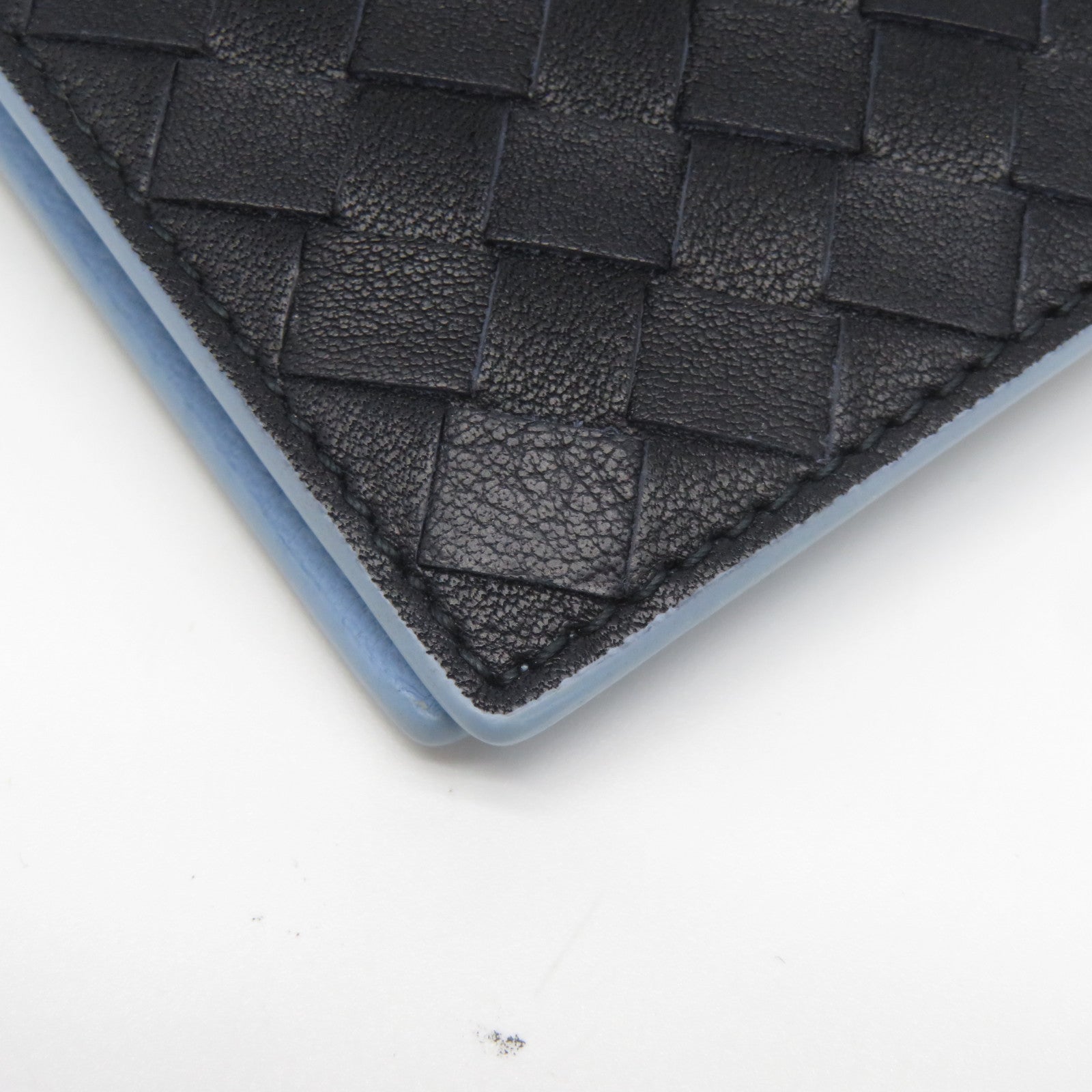 BOTTEGA VENETA 織紋皮革/牛皮皮革Passbook Case護照套黑色/藍色