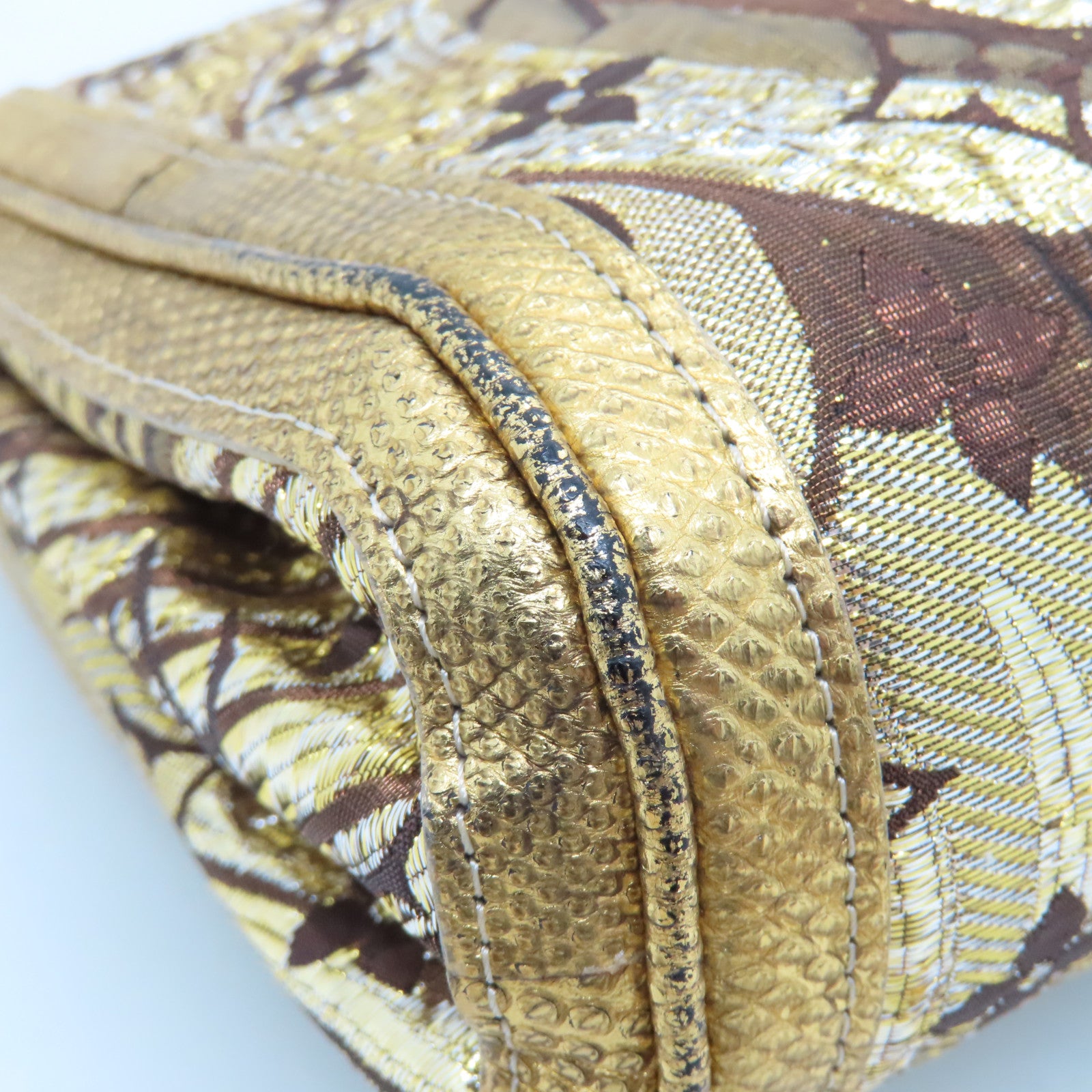 LOUIS VUITTON 絲質/蜥蝪皮革Brocade Thalie Clutch金扣手拿包金色